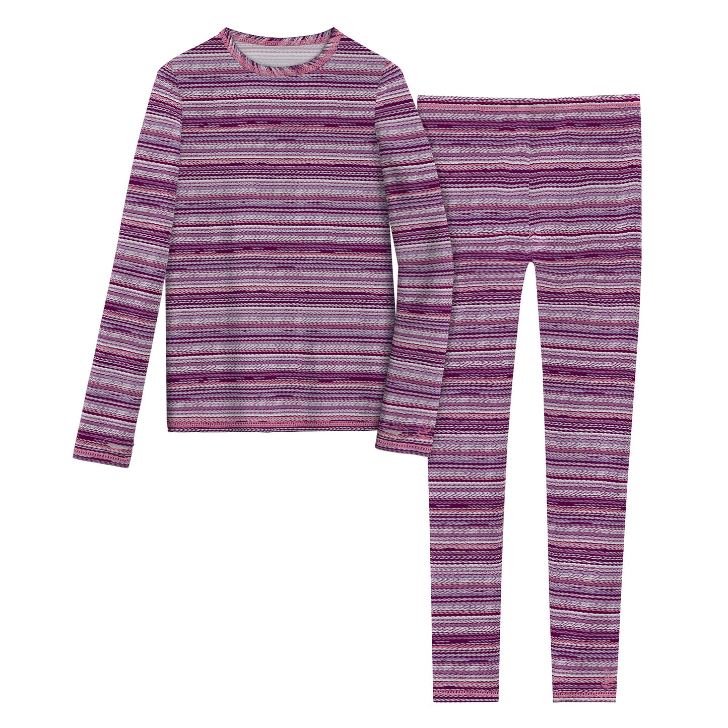 Purple Space Dye Stripe;@Girls Comfortech Stretch Poly 2 pc. Long Sleeve Crew & Pant Set !92% Polyester, 8% Spandex!