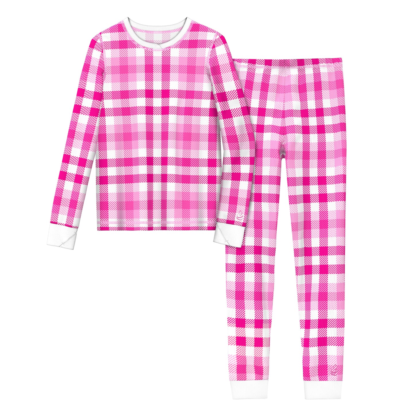 Fuchsia Plaid;@Girls Thermal 2 pc. Long Sleeve Crew & Pant Set !60% Cotton, 40% Polyester!