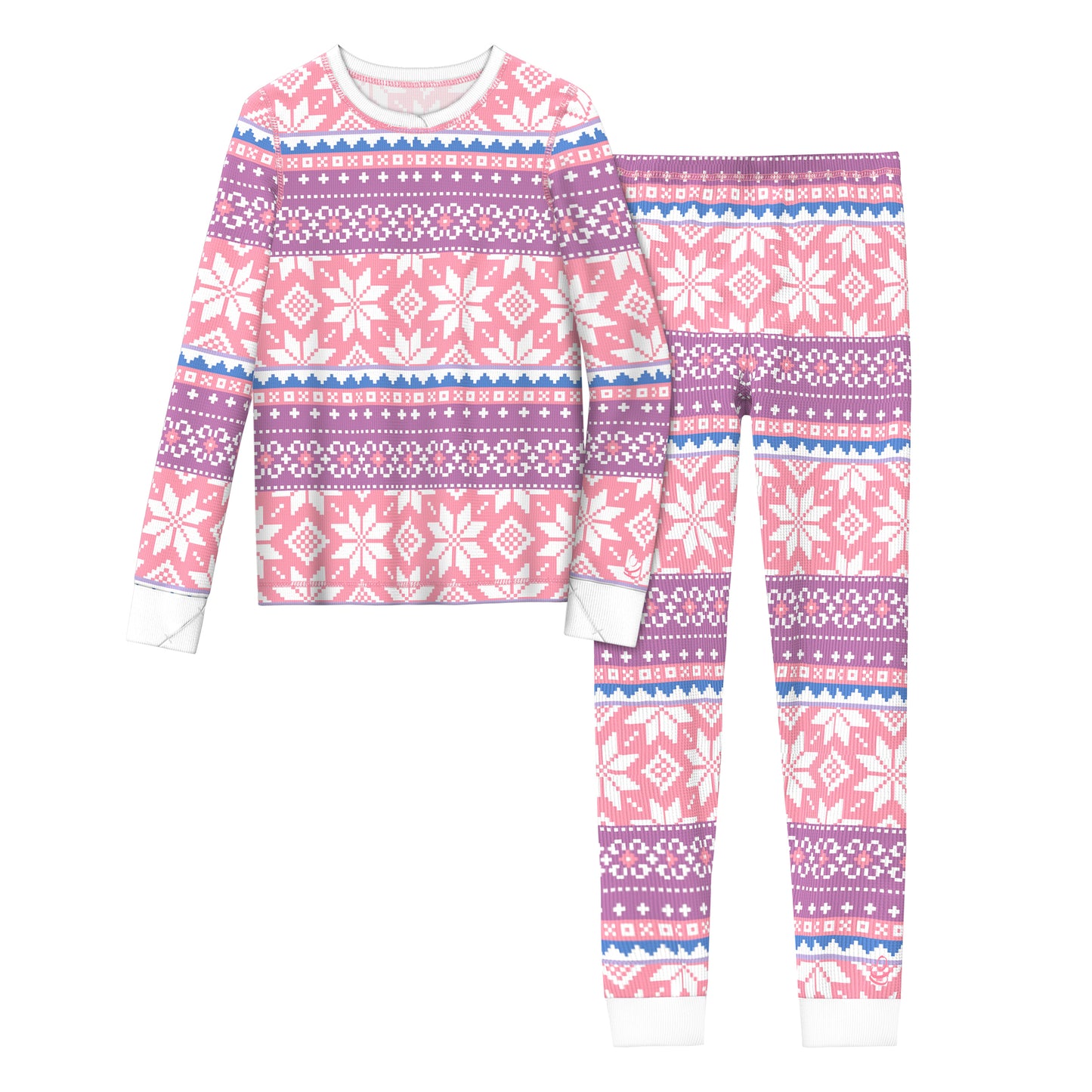Pink/ Purple Multi Fair Isle;@Girls Thermal 2 pc. Long Sleeve Crew & Pant Set !60% Cotton, 40% Polyester!
