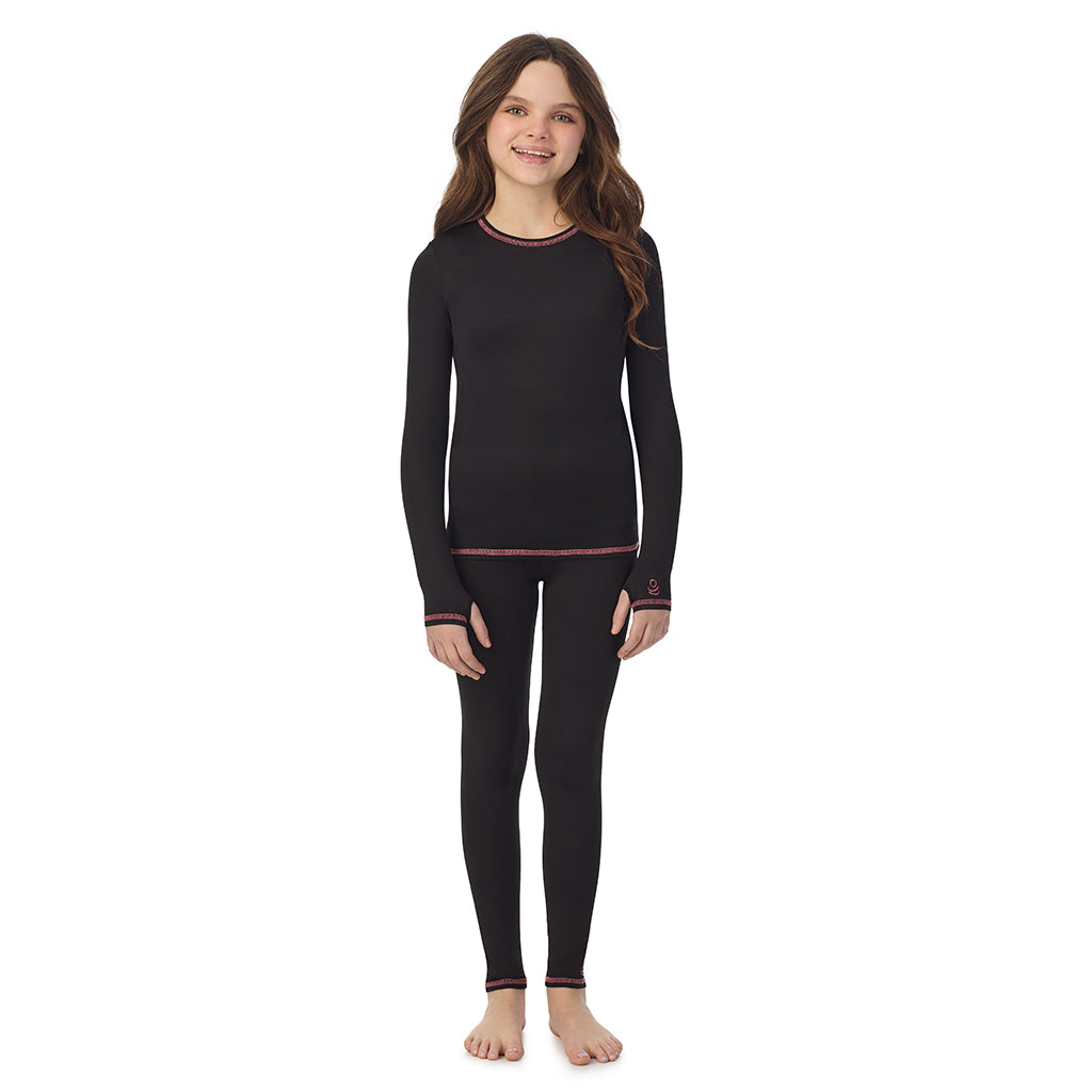 Girls Comfortech black Stretch Poly 2 pc. Long Sleeve Crew & Pant Set !92% Polyester, 8% Spandex!