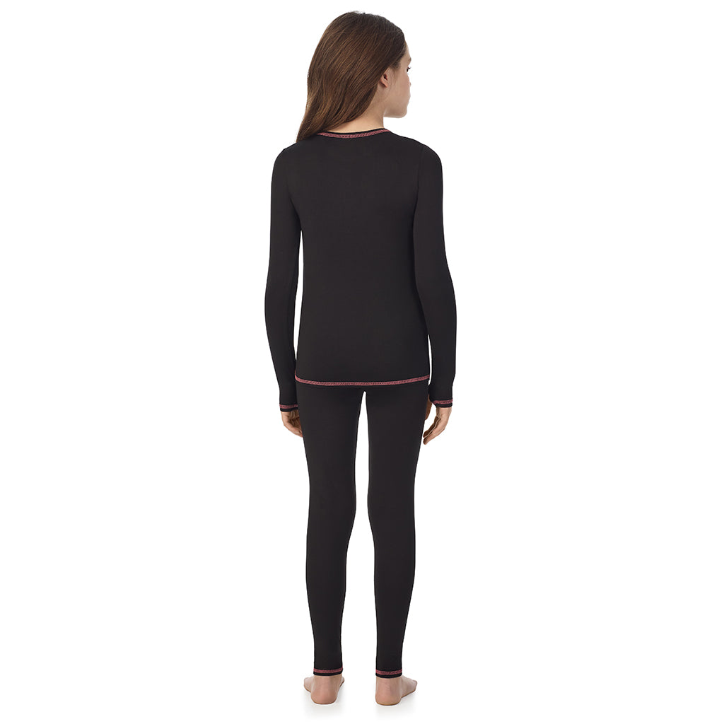 Girls Comfortech black Stretch Poly 2 pc. Long Sleeve Crew & Pant Set !92% Polyester, 8% Spandex!
