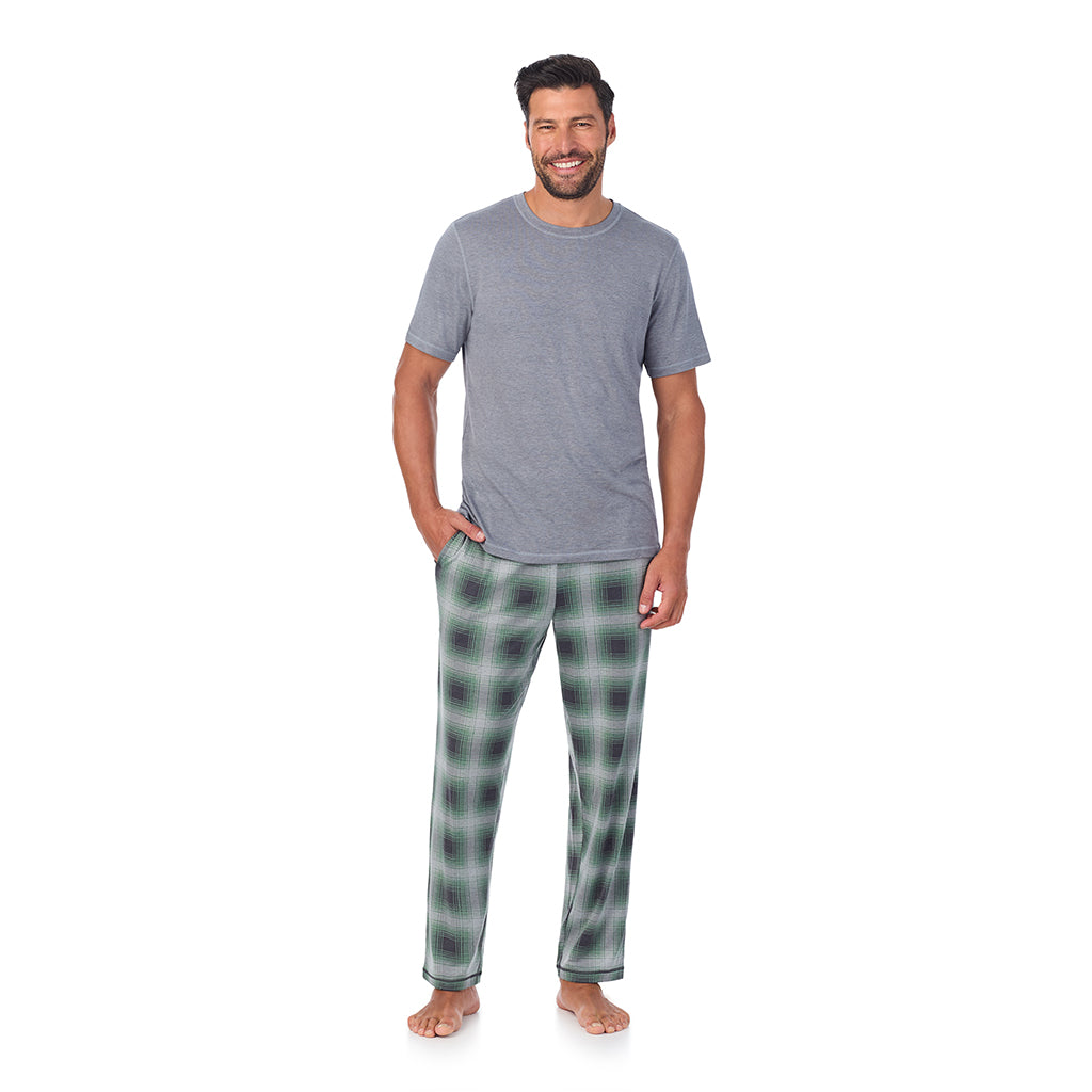 Grey Plaid;Model is wearing a size M. He is 6’2”, Waist is 32”, Inseam 34”
@Mens Classic Short Sleeve Crew Neck Tee and Pajama Pant 2-pc Set