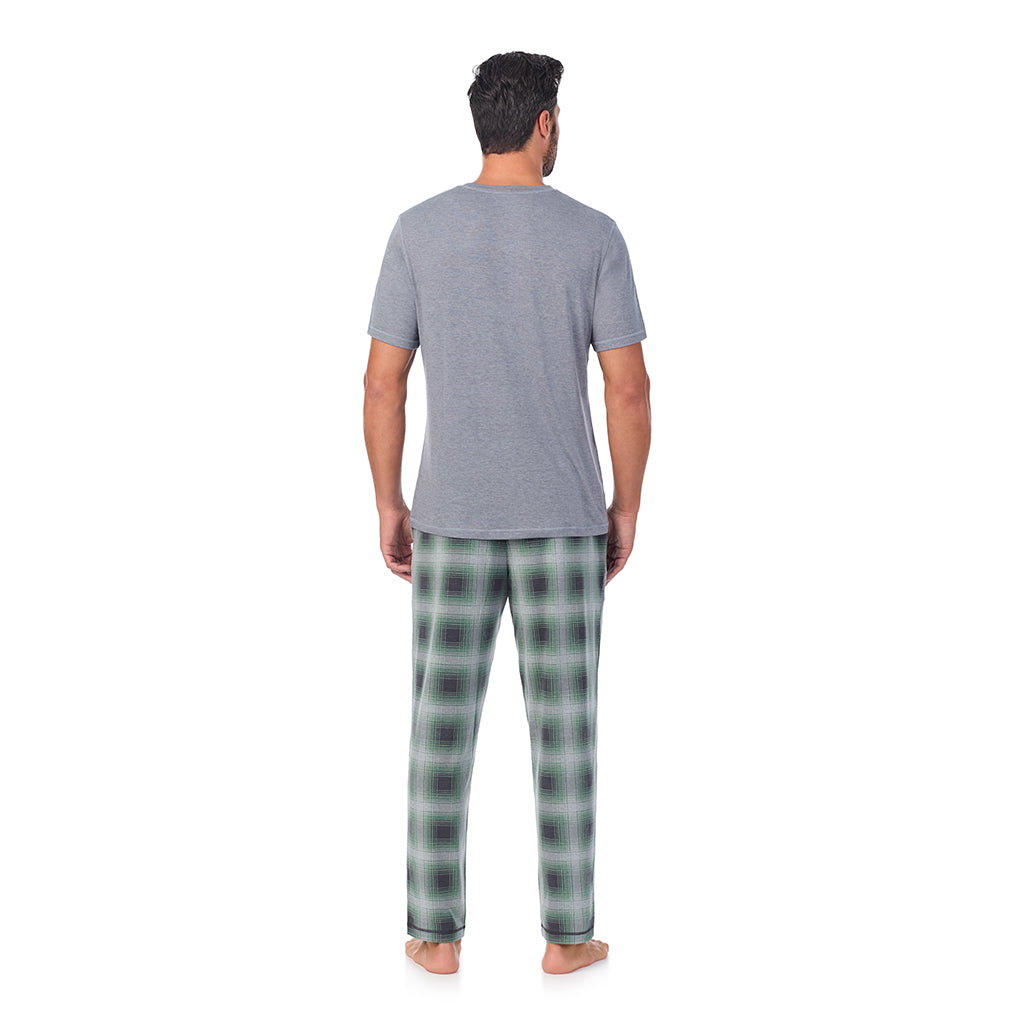 Grey Plaid;Model is wearing a size M. He is 6’2”, Waist is 32”, Inseam 34”
@Mens Classic Short Sleeve Crew Neck Tee and Pajama Pant 2-pc Set