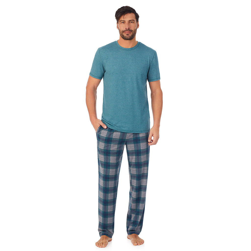 Green Plaid;Model is wearing a size M. He is 6’2”, Waist is 32”, Inseam 34”
@Mens Classic Short Sleeve Crew Neck Tee and Pajama Pant 2-pc Set