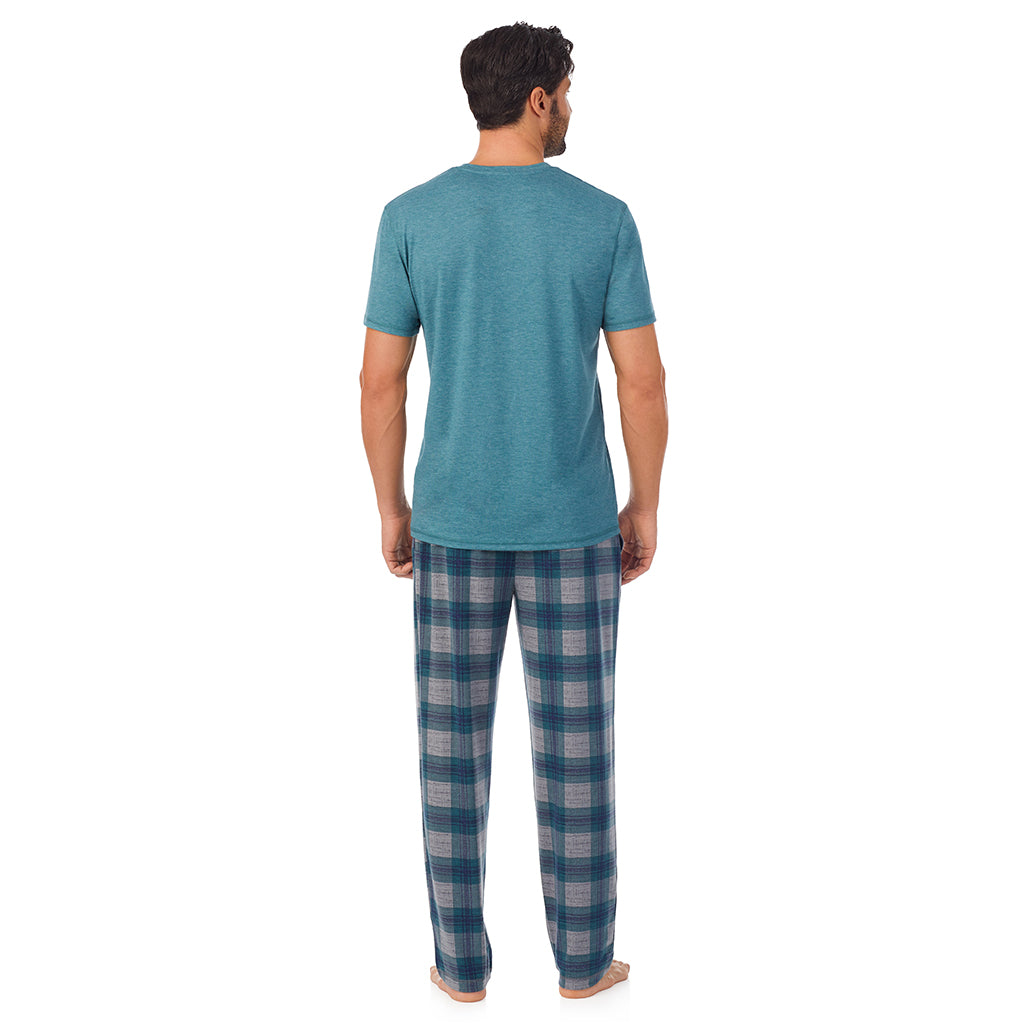Green Plaid;Model is wearing a size M. He is 6’2”, Waist is 32”, Inseam 34”
@Mens Classic Short Sleeve Crew Neck Tee and Pajama Pant 2-pc Set