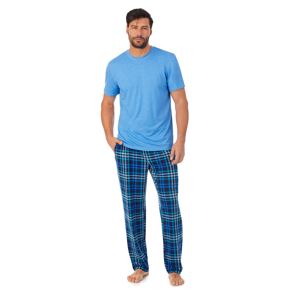 Blue Plaid;Model is wearing a size M. He is 6’2”, Waist is 32”, Inseam 34”
@Mens Classic Short Sleeve Crew Neck Tee and Pajama Pant 2-pc Set