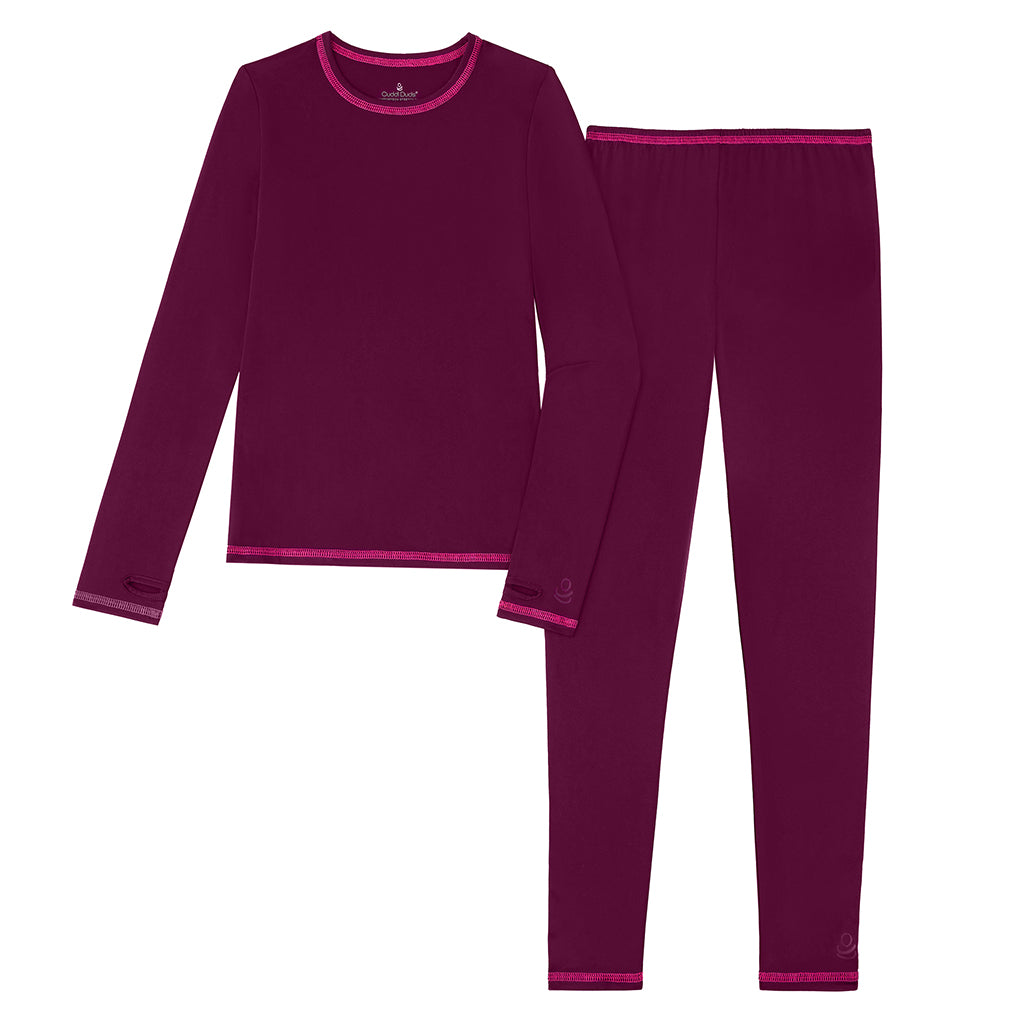 Dark Plum; @ A girl Dark Plum Girls Comfortech Stretch Poly 2 pc. Long Sleeve Crew & Pant Set !92% Recycled Polyester, 8% Spandex