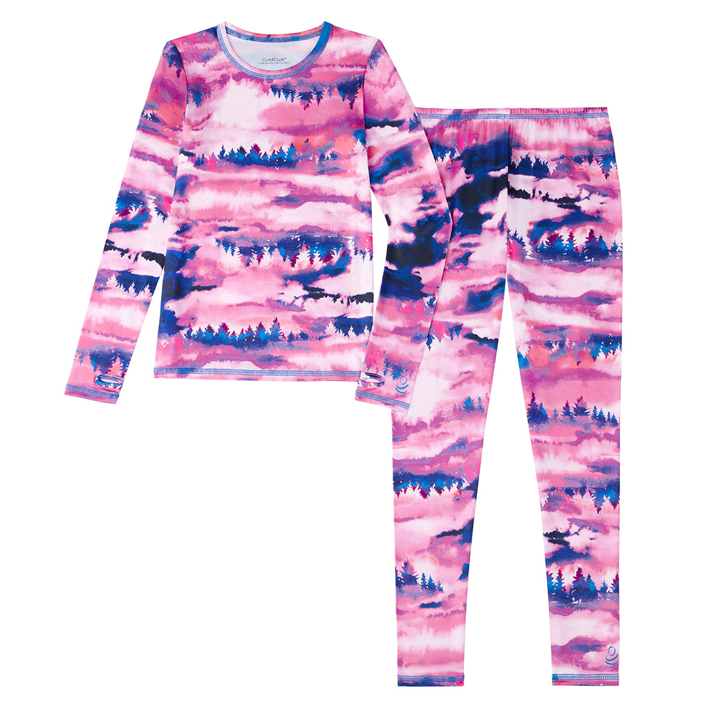 Pink Aurora; @ A girl Pink Aurora Girls Comfortech Stretch Poly 2 pc. Long Sleeve Crew & Pant Set !92% Recycled Polyester, 8% Spandex