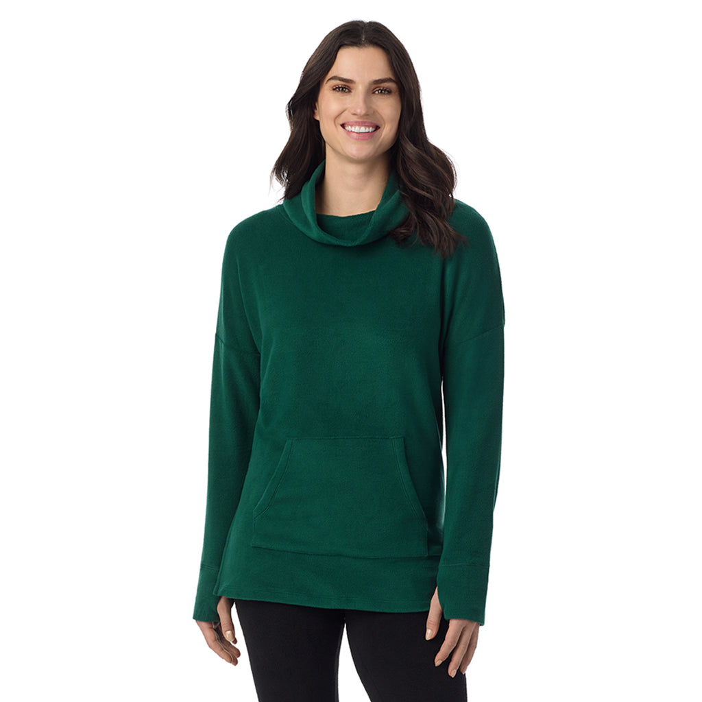 Evergreen; Model is wearing a size S. She is 5’9”, Bust 34”, Waist 25”, Hips 36”@ A Lady is wearing Evergreen Fleecewear With Stretch Long Sleeve Tunic