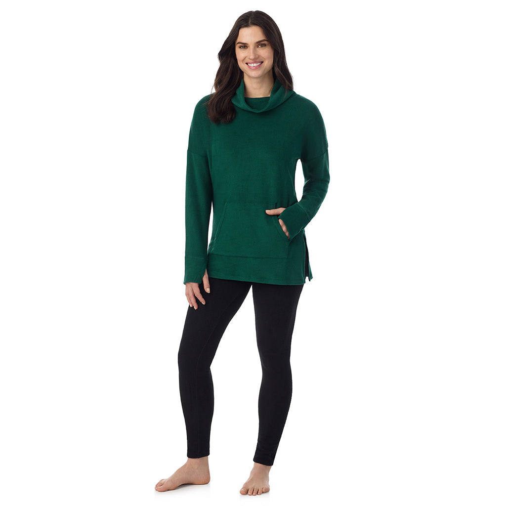 Evergreen; Model is wearing a size S. She is 5’9”, Bust 34”, Waist 25”, Hips 36”@ A Lady is wearing Evergreen Fleecewear With Stretch Long Sleeve Tunic