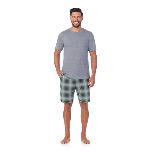 A man wearing Classic Short Sleeve Crew Neck Tee and Pajama Short 2-pc Set