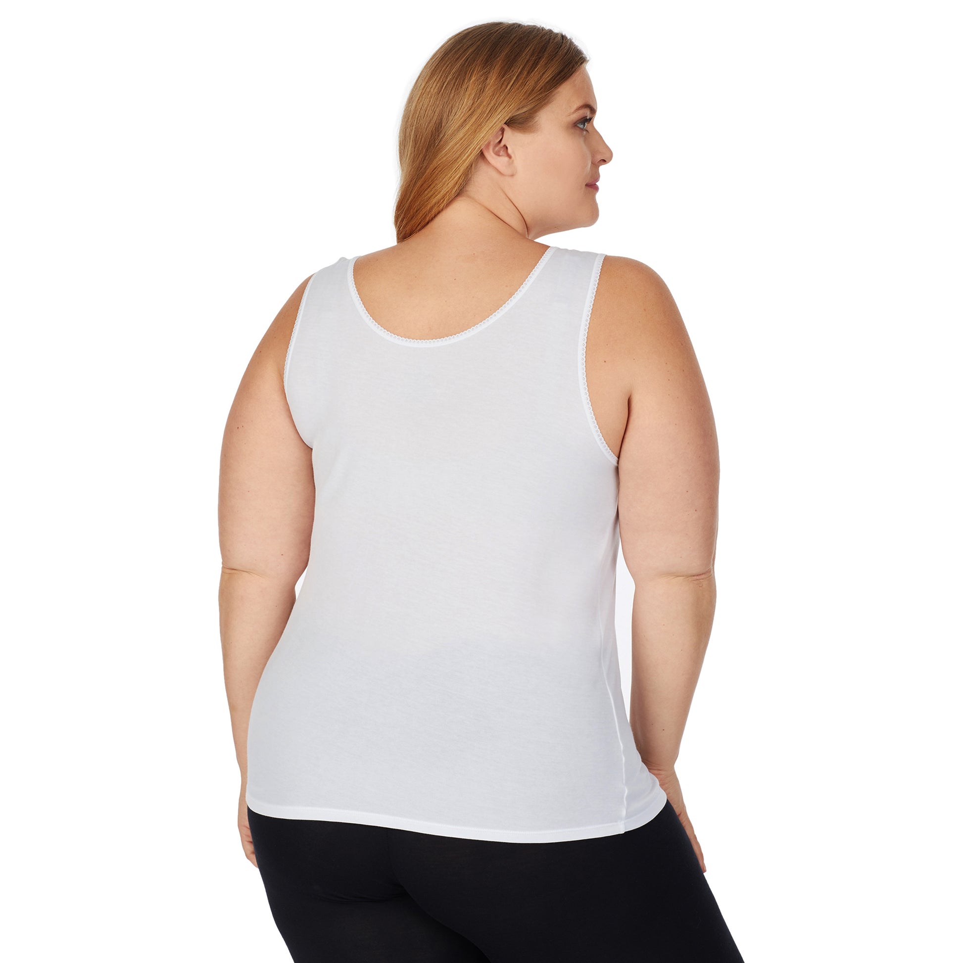 A lady wearing white softtech venice lace detail cami plus.