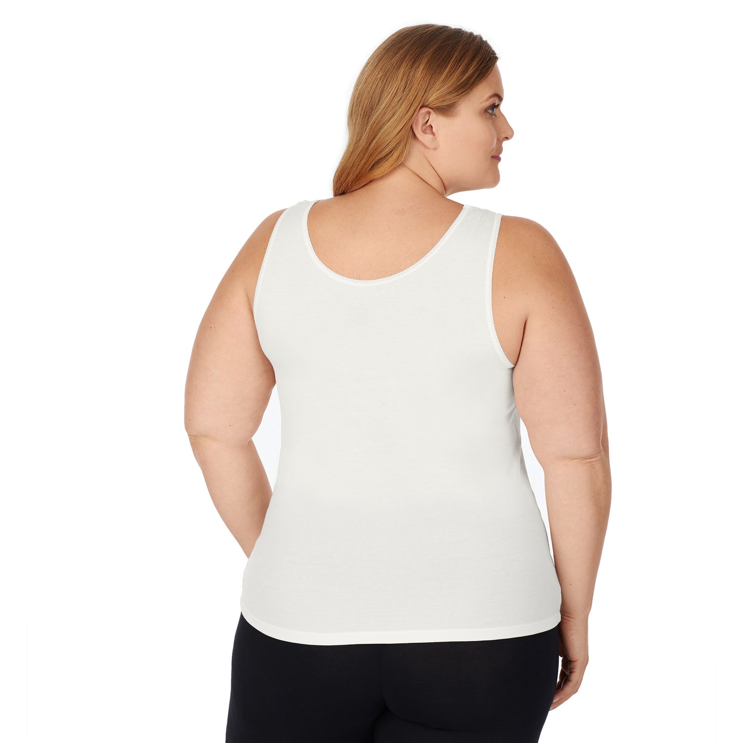 Ivory; Model is wearing size 1x. She is 5'9", Bust 38", Waist 36", Hips 48.5". @A lady wearing ivory lace cami