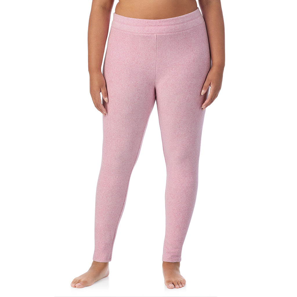 Mauve Mist Heather; Model is wearing size 1X. She is 5'11", Bust 36", Waist 36.5", Hips 47.5".@ A Lady is wearing Mauve Mist Heather Fleecewear With Stretch Legging PLUS !94% Recycled Polyester, 6% Spandex !
