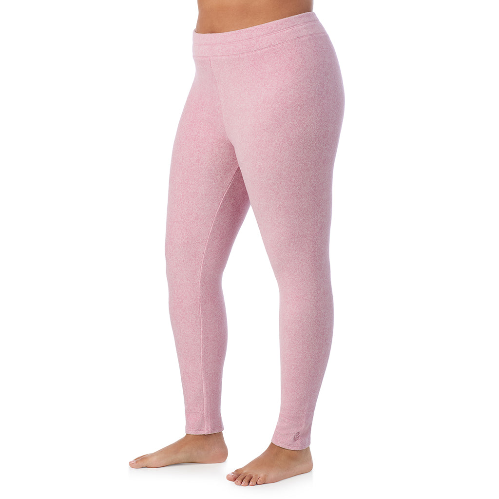 Mauve Mist Heather; Model is wearing size 1X. She is 5'11", Bust 36", Waist 36.5", Hips 47.5".@ A Lady is wearing Mauve Mist Heather Fleecewear With Stretch Legging PLUS !94% Recycled Polyester, 6% Spandex !