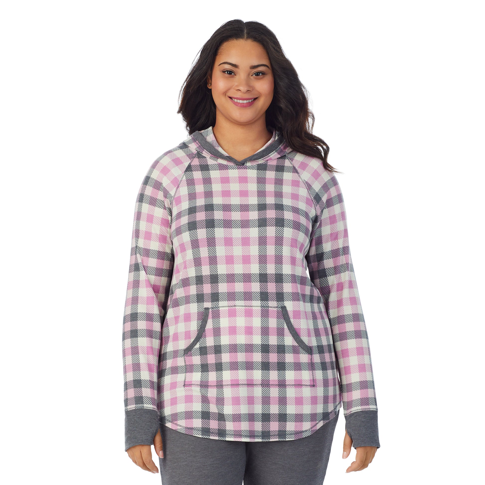 A lady wearing a Mulberry Buffalo long sleeve hoodie tunic plus.