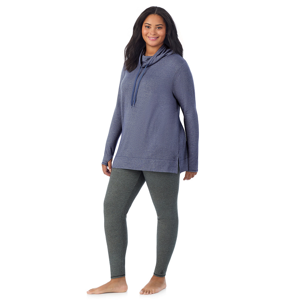 Twilight Blue Heather; Model is wearing size 1X. She is 5'11", Bust 36", Waist 36.5", Hips 47.5". @A lady wearing Ultra Cozy Long Sleeve Cowl Neck Tunic PLUS