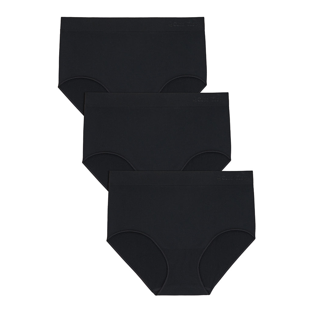 Black/Black/Black;Model is wearing size S. She is 5'8", Bust 34", Waist 25", Hips 36". @A Soft Seamless Full Brief Panty 3-Pack