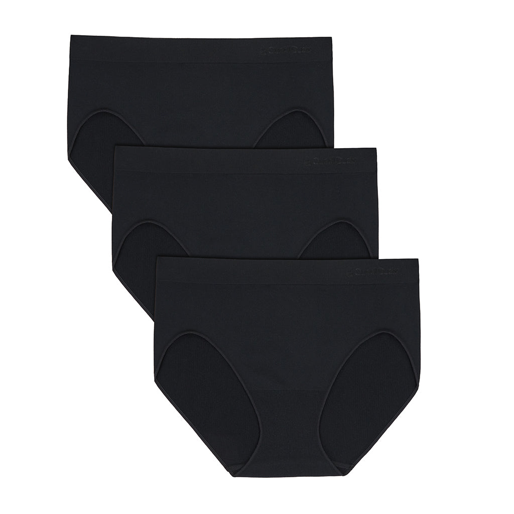 Black/Black/Black;Model is wearing size S. She is 5'8", Bust 34", Waist 25", Hips 36". @A Soft Seamless High-Cut Brief Panty 3-Pack