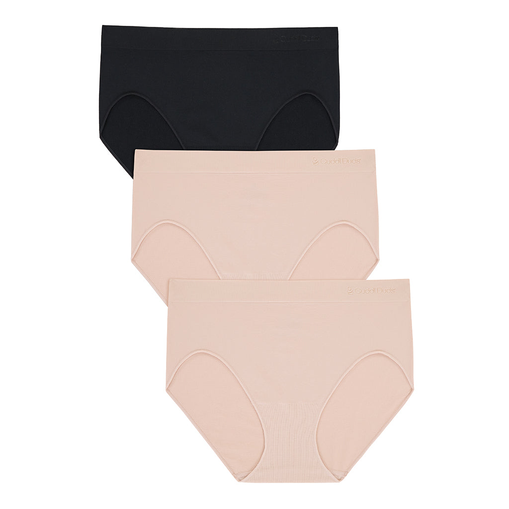 Rose Dust/Rose Dust/Black;Model is wearing size S. She is 5'8", Bust 34", Waist 25", Hips 36". @A Soft Seamless High-Cut Brief Panty 3-Pack