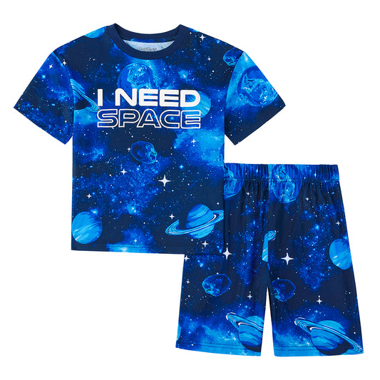 A Boys Short Sleeve Top & Shorts 2-Pc Pajama Set with Space Graphic