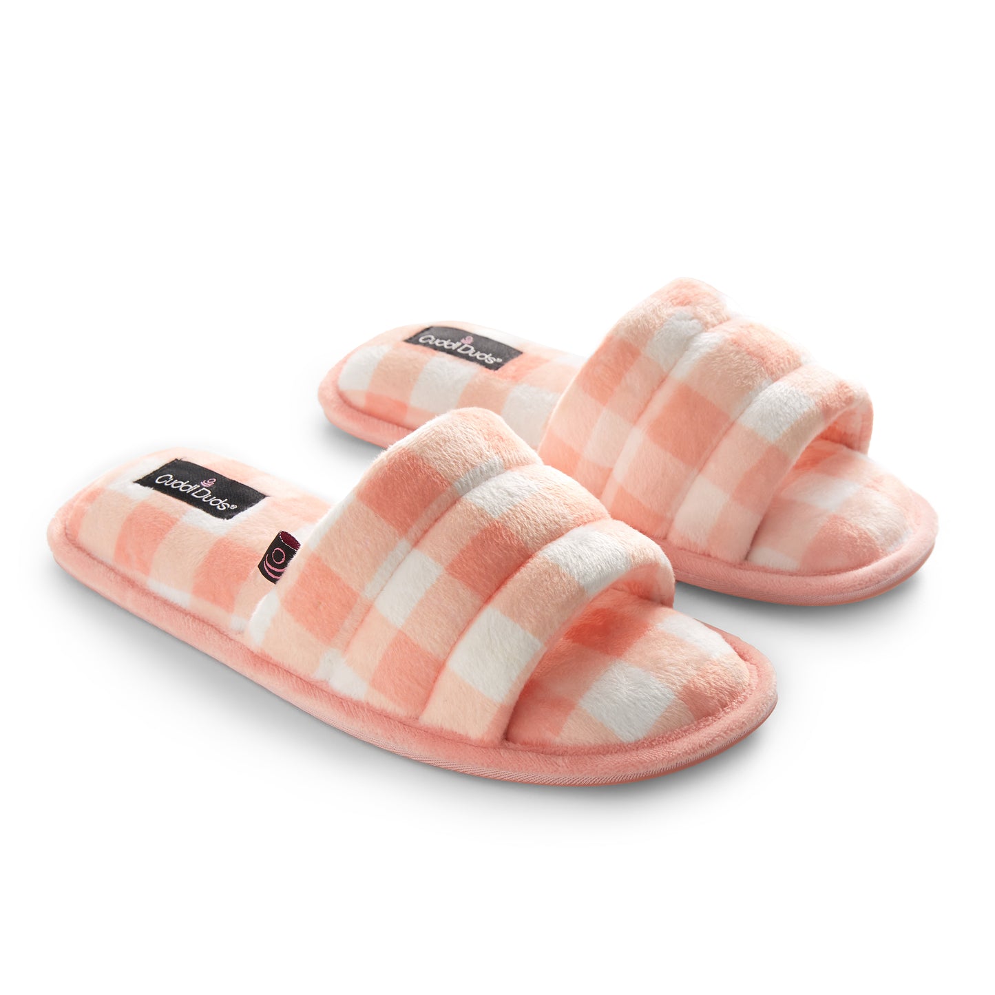 Apricot Blush Gingham;@Puffy Velour Slide Slipper