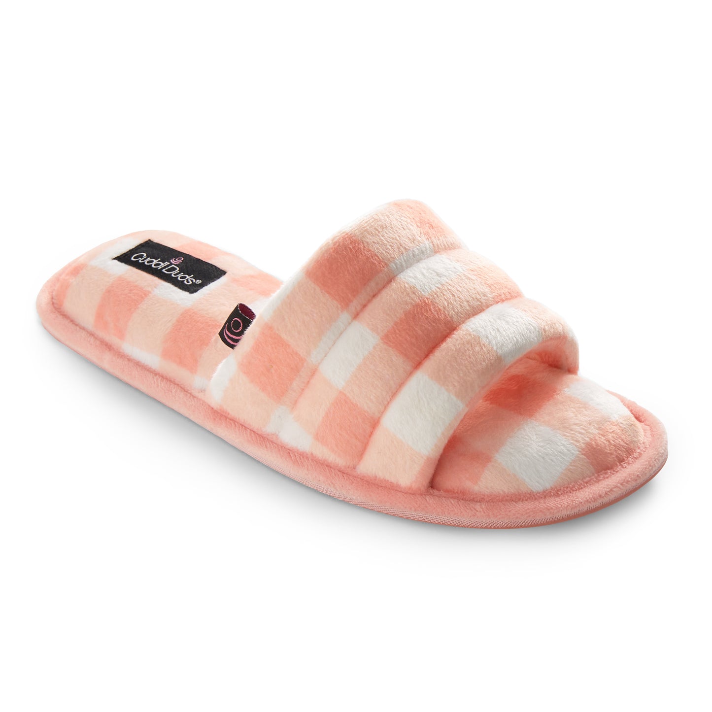 Apricot Blush Gingham;@Puffy Velour Slide Slipper