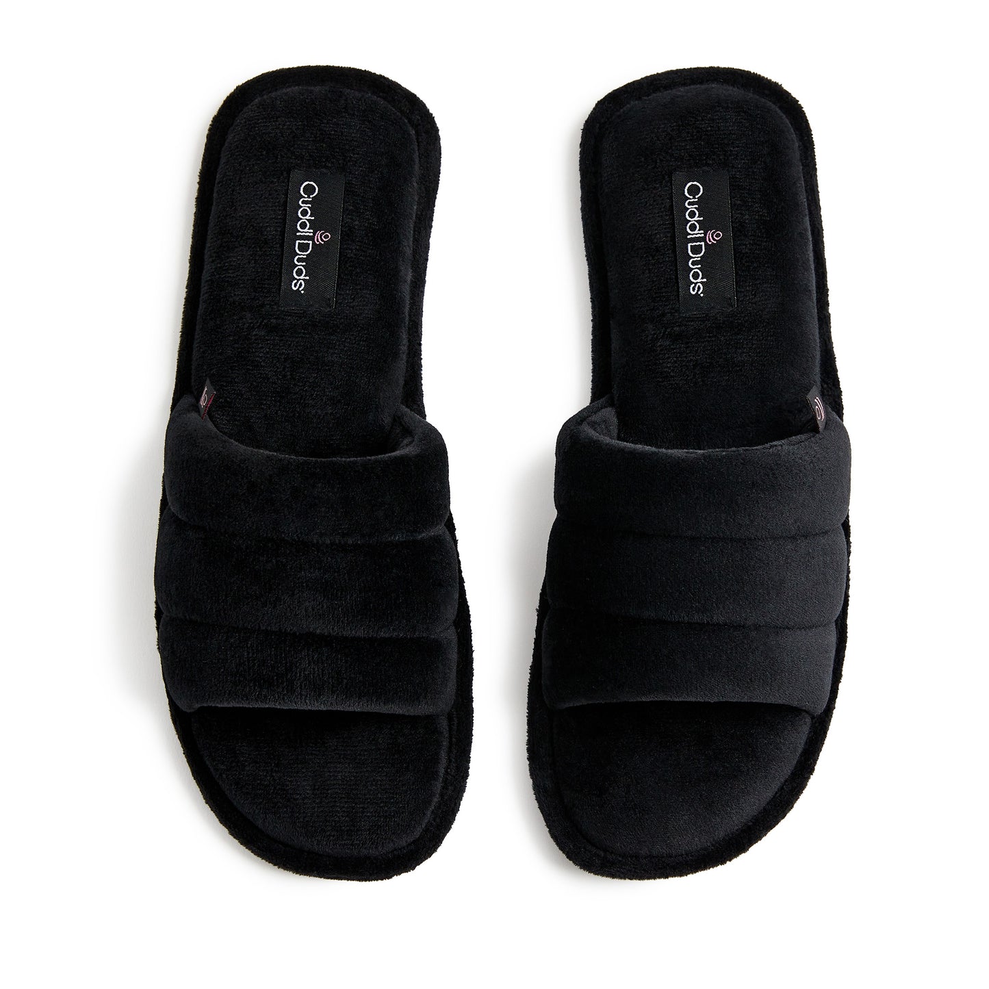 Black;@Puffy Velour Slide Slipper