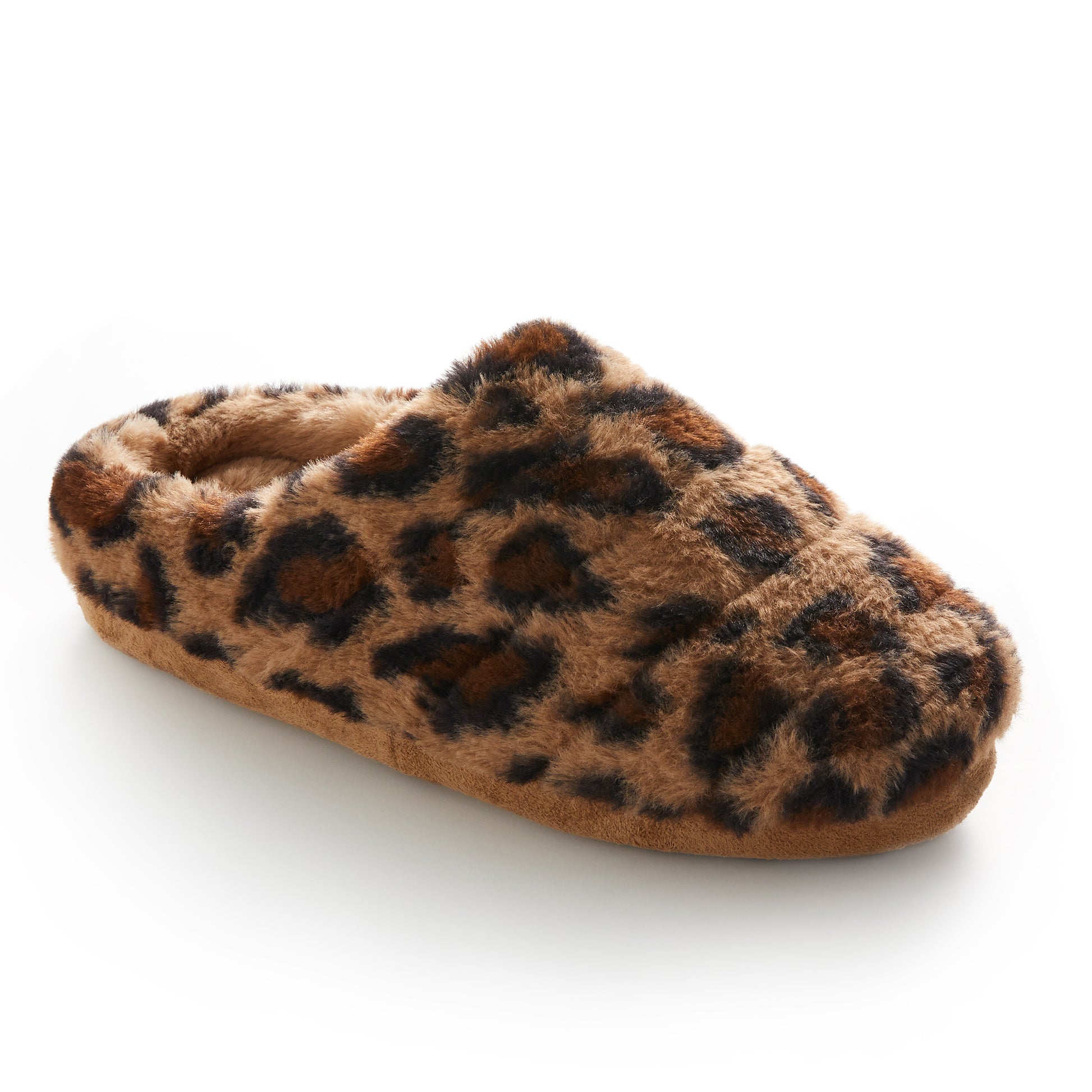 Natural Leopard;@Faux Fur Puff Clog Slipper with leopard print