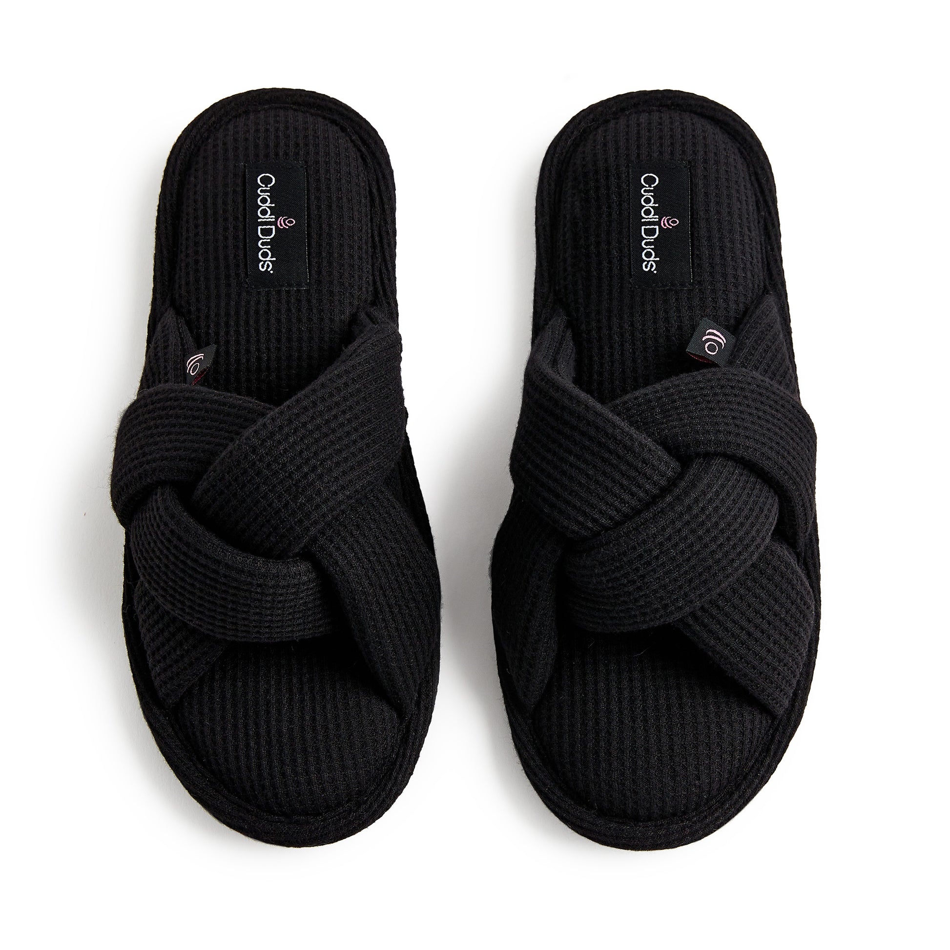 A heather waffle braid slide slipper.