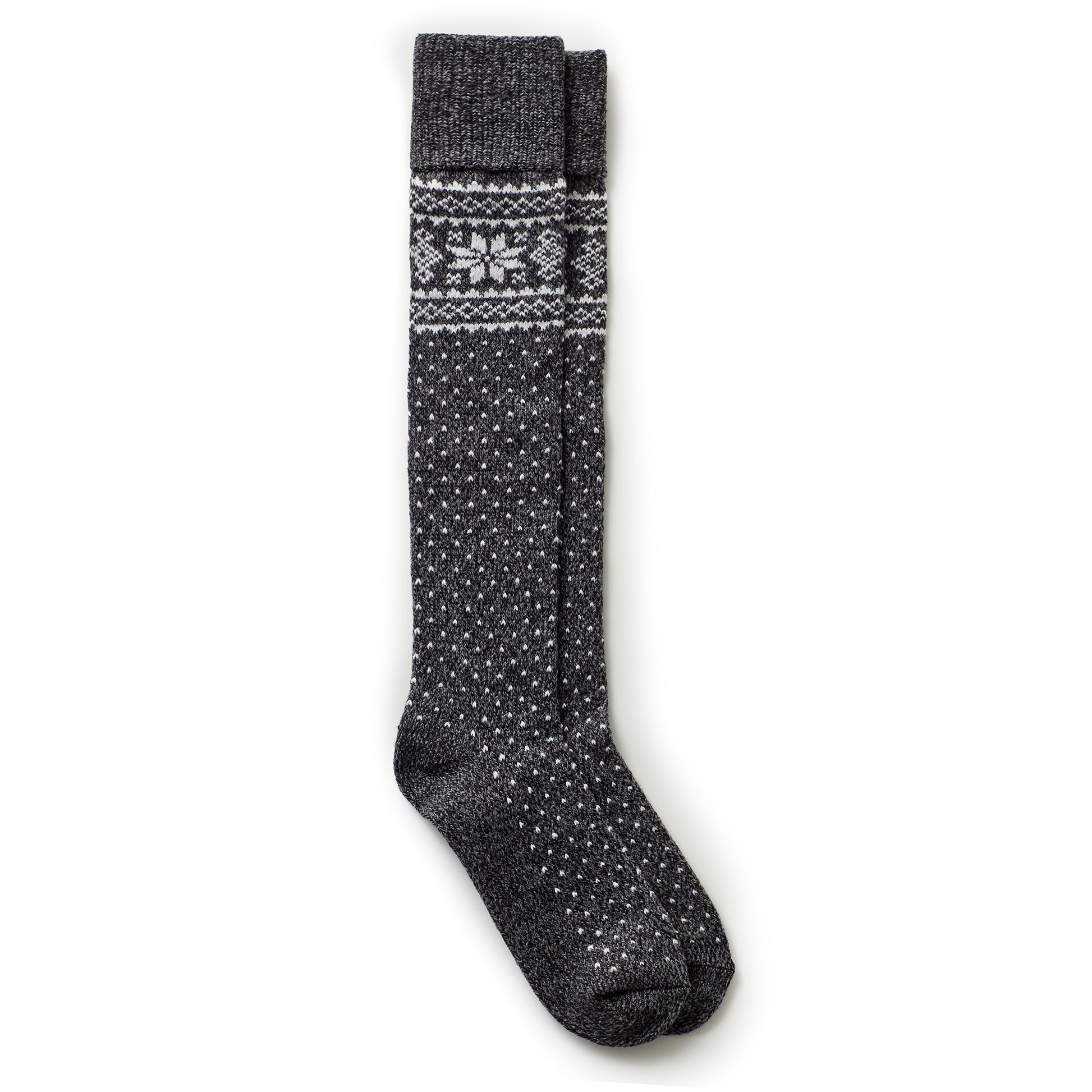 Black snowflake knee high sock.