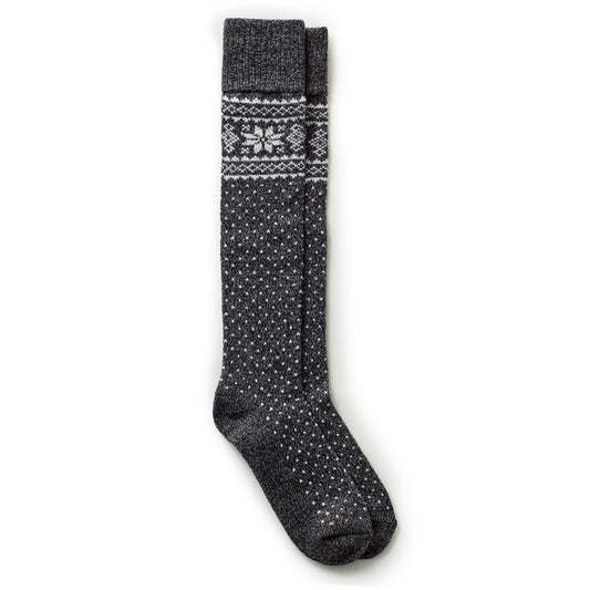 Black snowflake knee high sock.