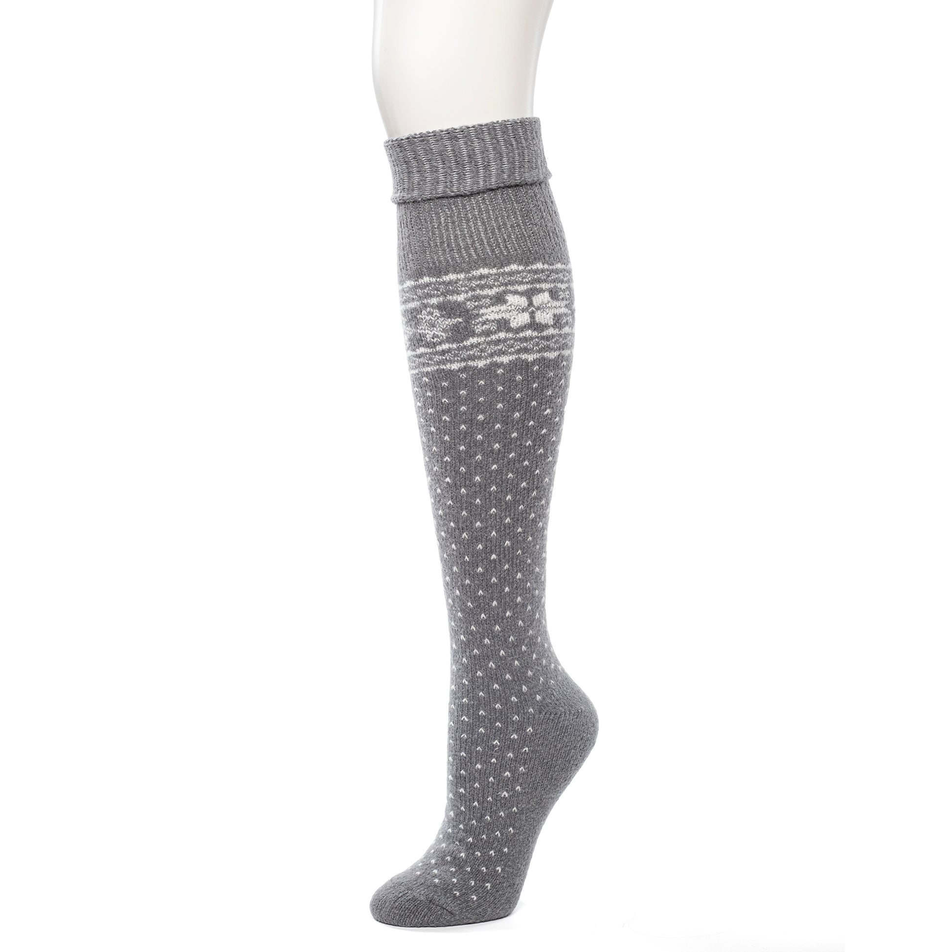 Light grey snowflake knee high sock.