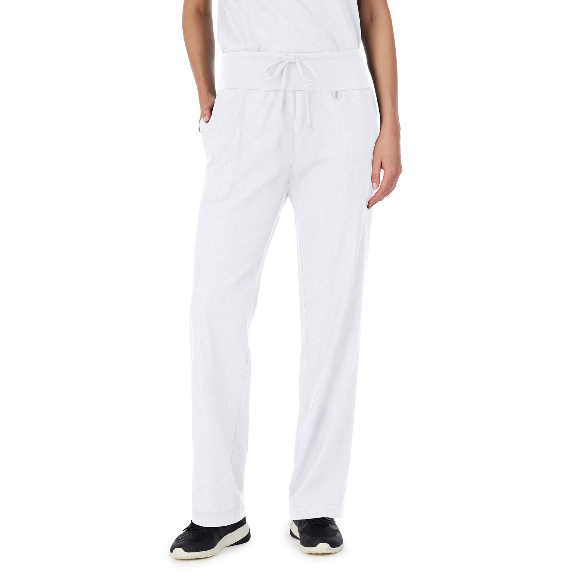 White;@A lady wearing white scrub classic pant petite.