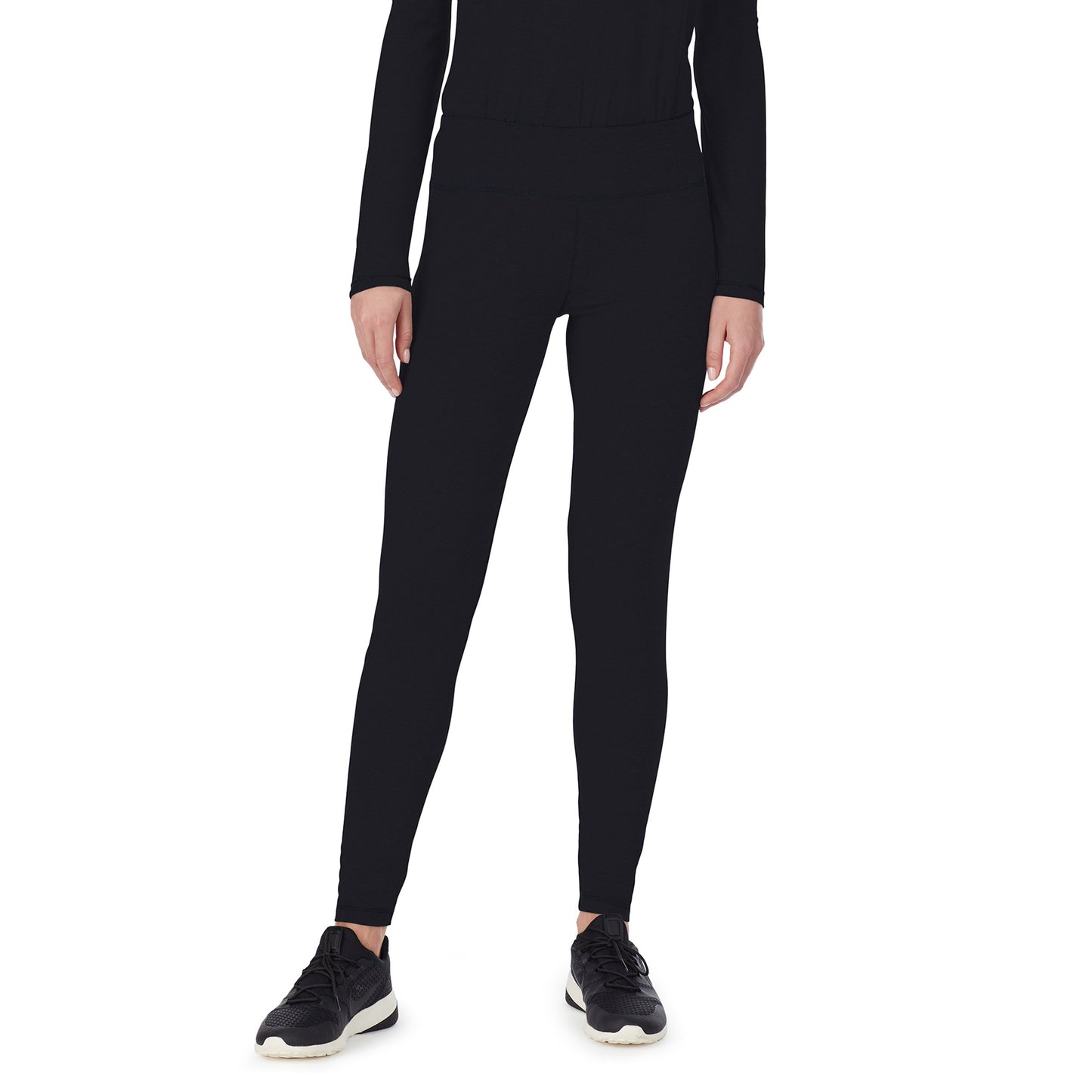 Black;@A lady wearing black long sleeve underscrub legging petite.