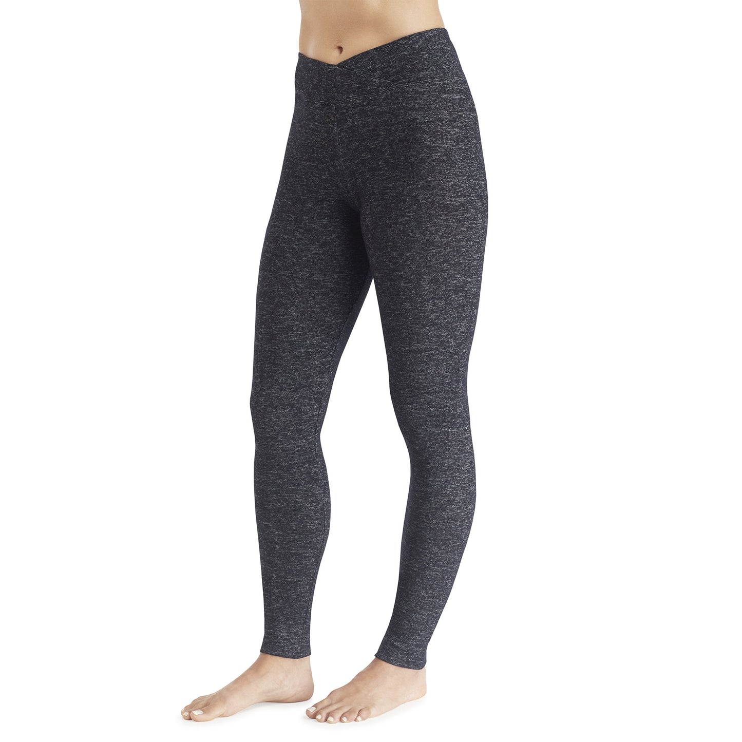 Charcoal Heather;Model is wearing size S. She is 5’9”, Bust 32”, Waist 25.5”, Hips 36”.@A lady wearing softknit legging