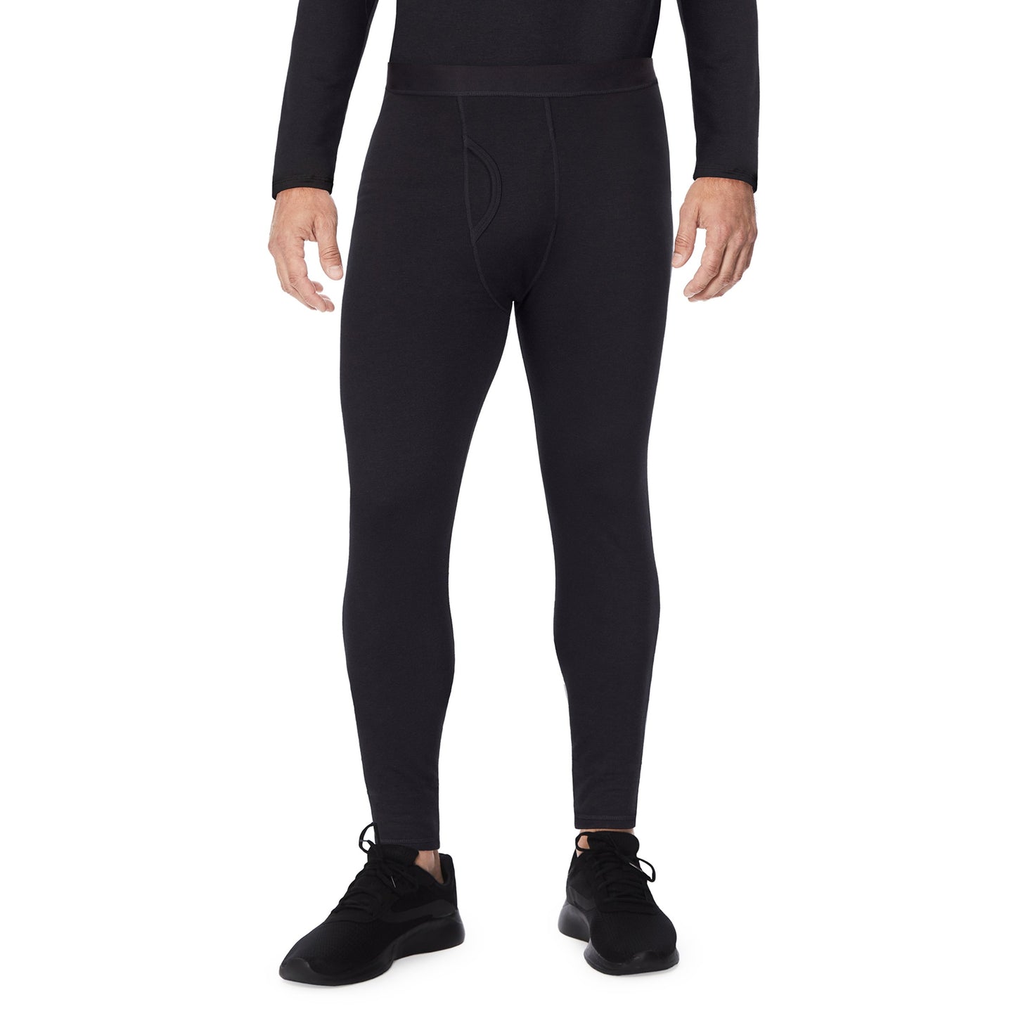 Black;Model is wearing size M. He is 6'2", Waist 32", Inseam 32".@A man wearing black underscrub pant.