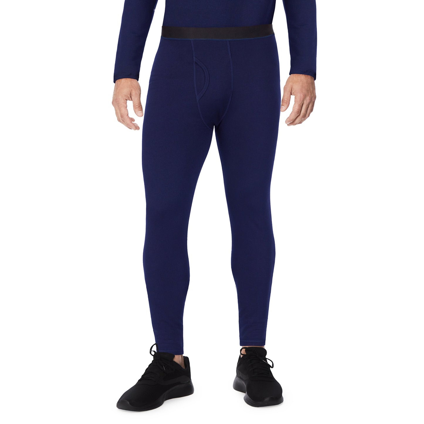 Navy;Model is wearing size M. He is 6'2", Waist 32", Inseam 32".@A man wearing  navy underscrub pant.