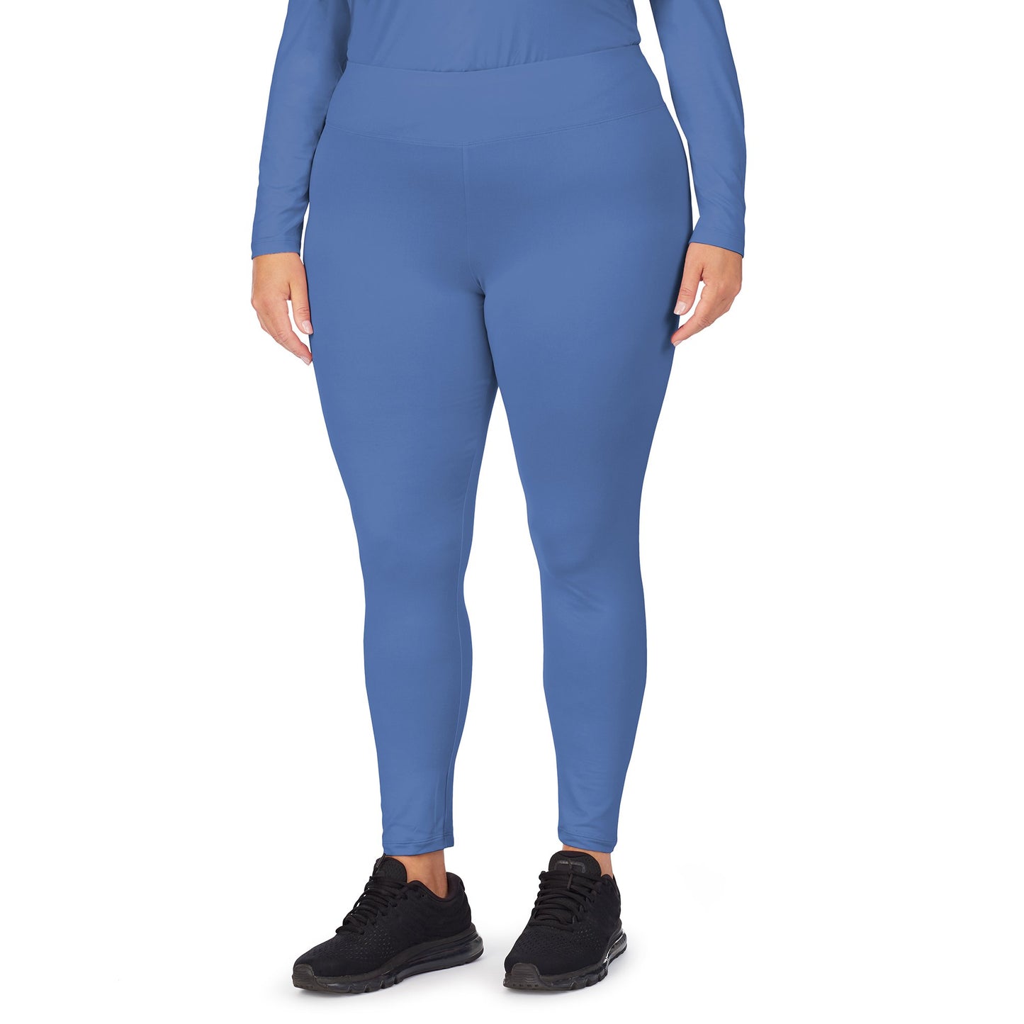 Ceil;Model is wearing size 1X. She is 5’9.5”, Bust 43”, Waist 37”, Hips 49.5”.@A lady wearing Ceil underscrub legging plus.