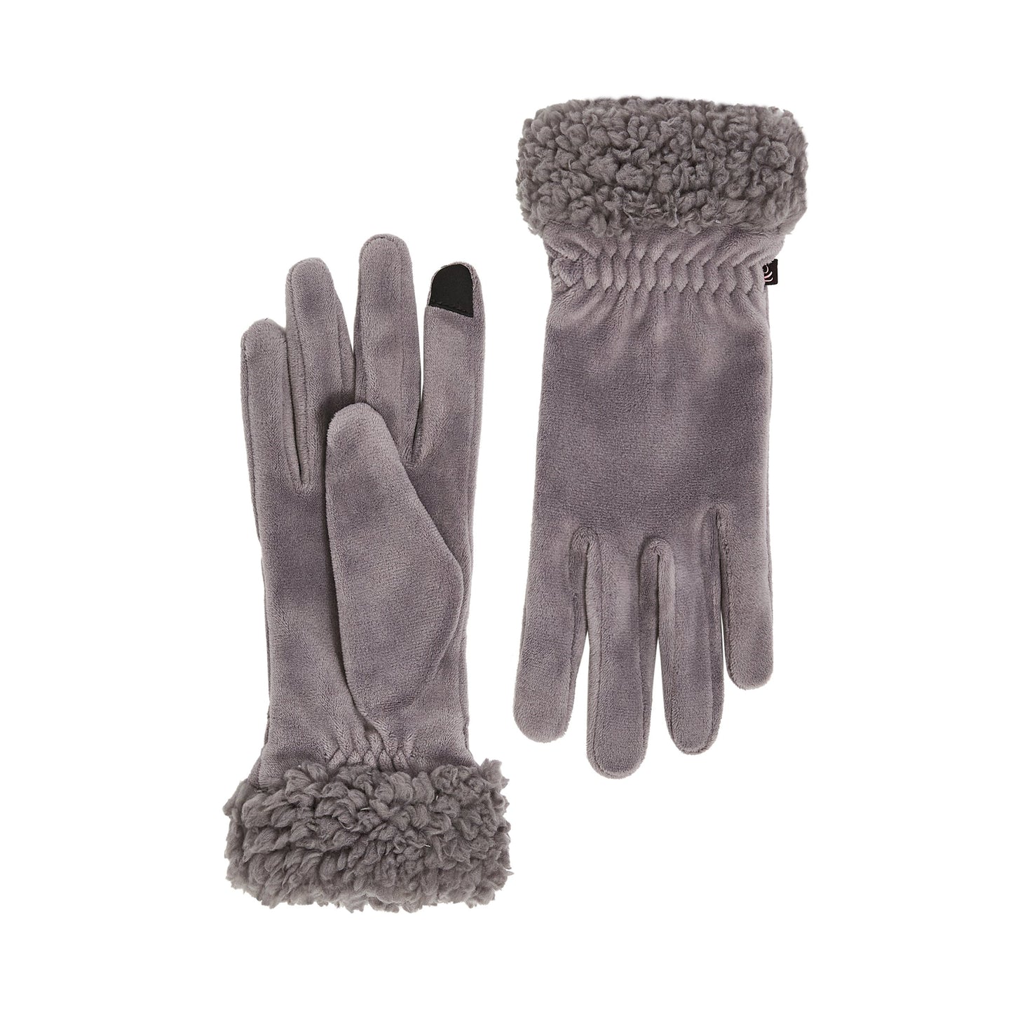 Dark Grey; @Double Plush Velour and Faux Fur Gloves with Sherpa Cuff
