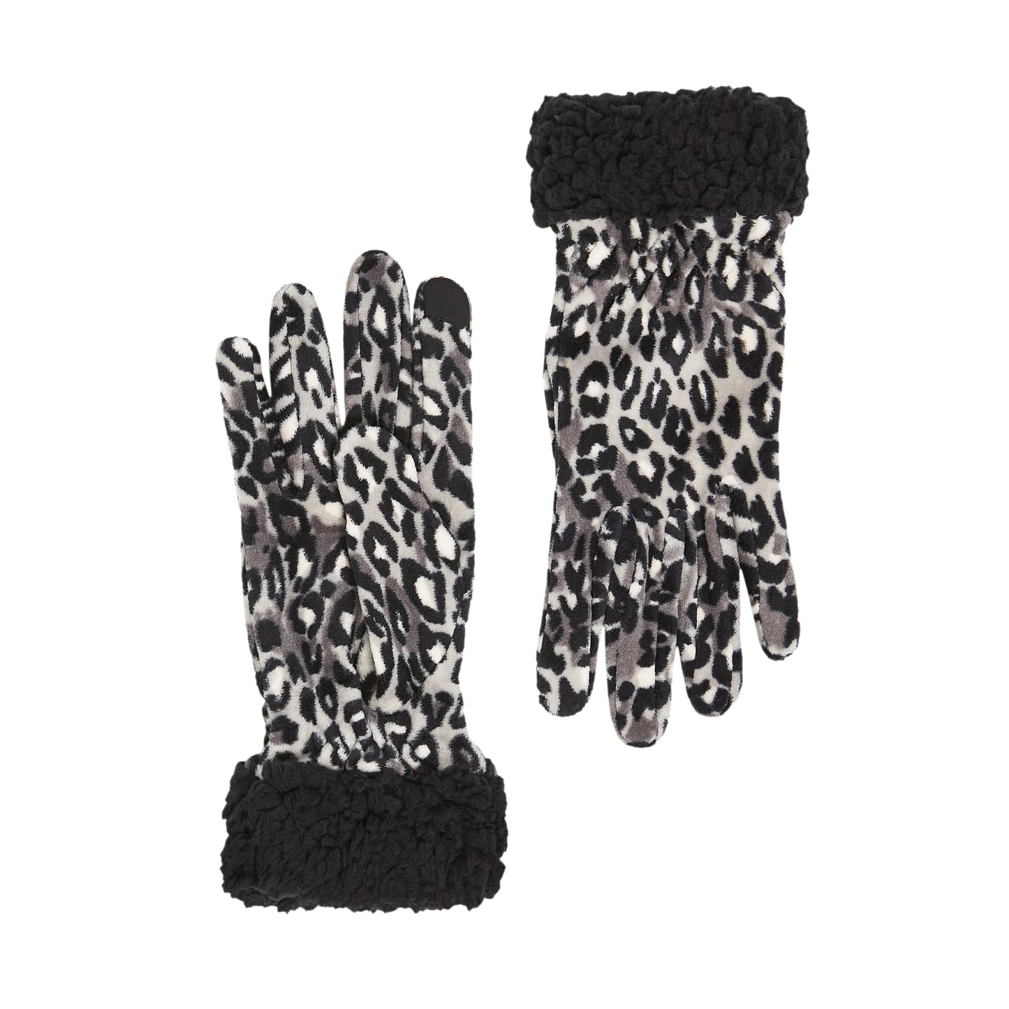 Snow Leopard; @Double Plush Velour and Faux Fur Gloves with Sherpa Cuff