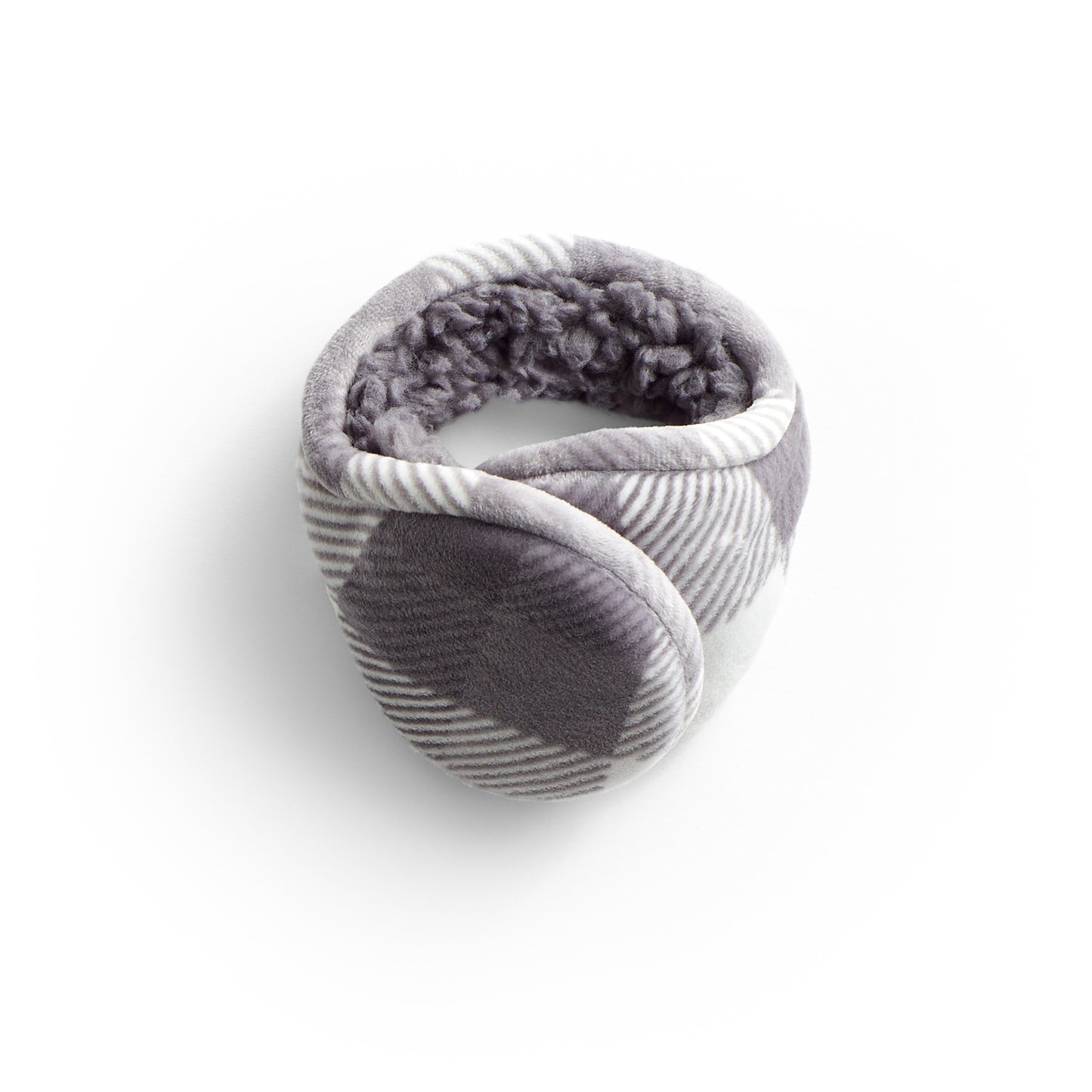Grey Buffalo Check;@Double plush velour sherpa behind the head earwrap.