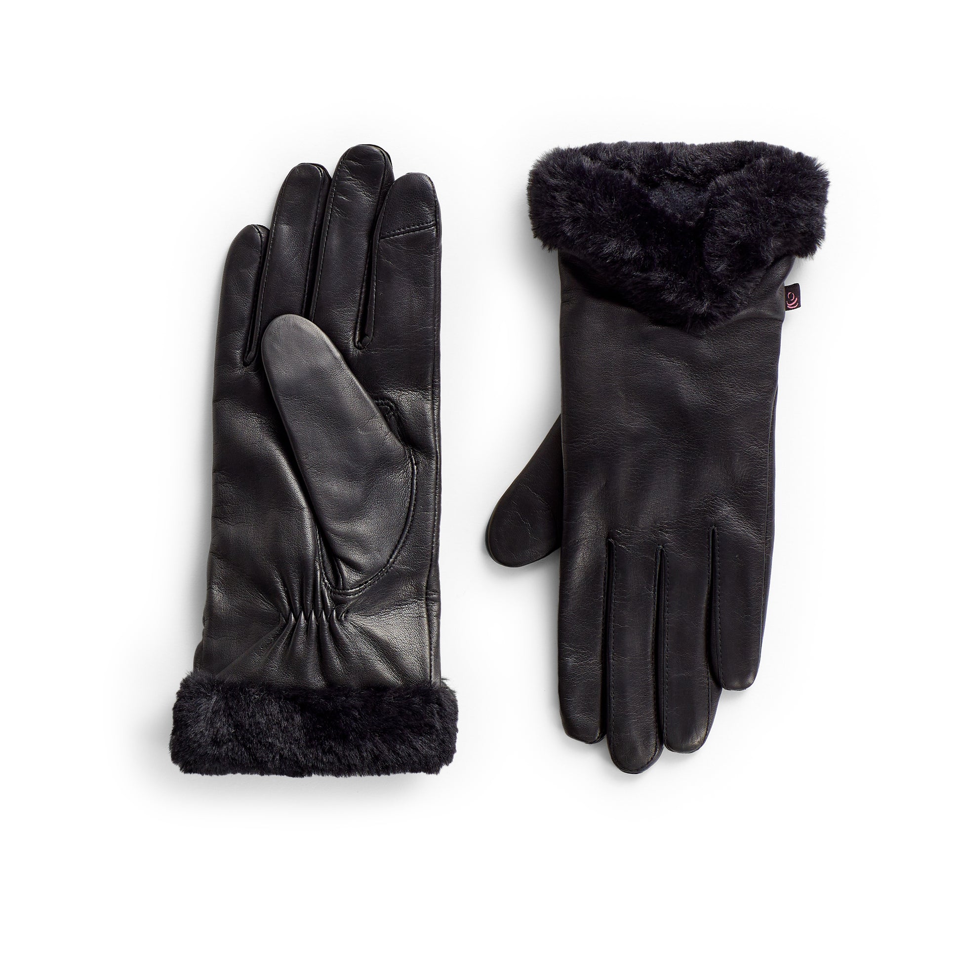 Black Leather Glove with Faux Fur Cuff