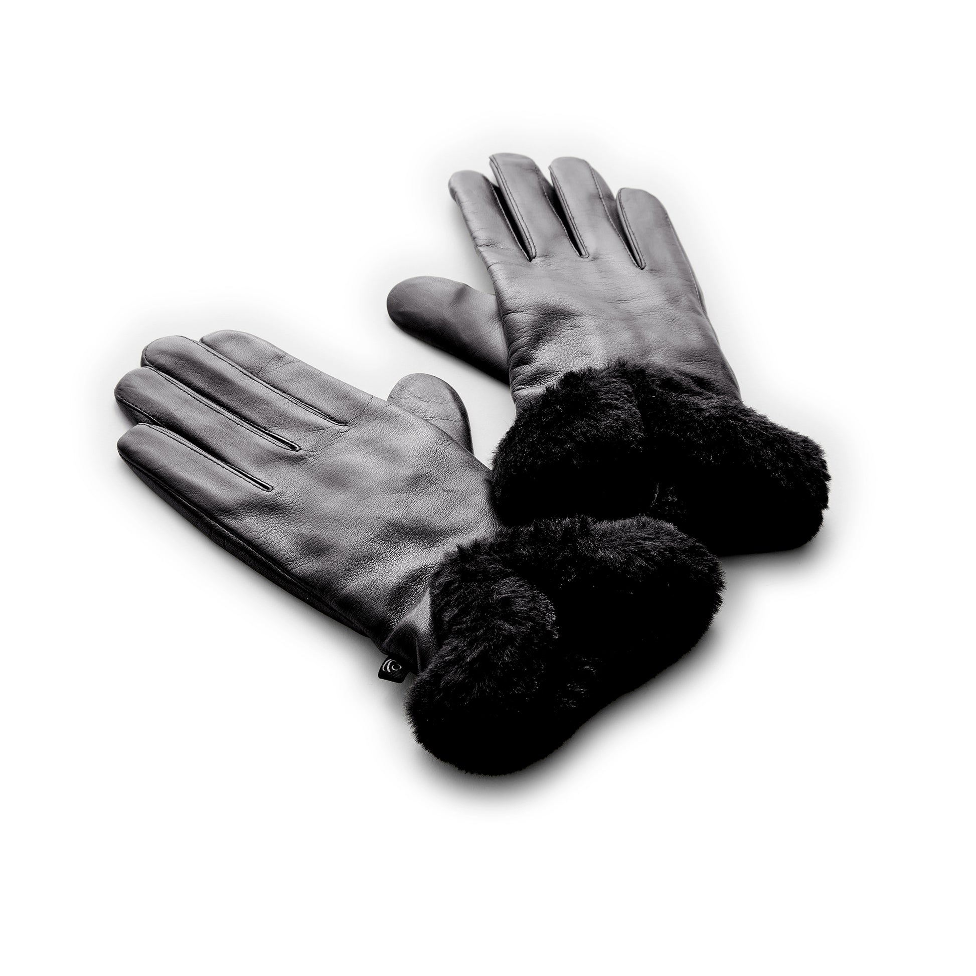Black Leather Glove with Faux Fur Cuff