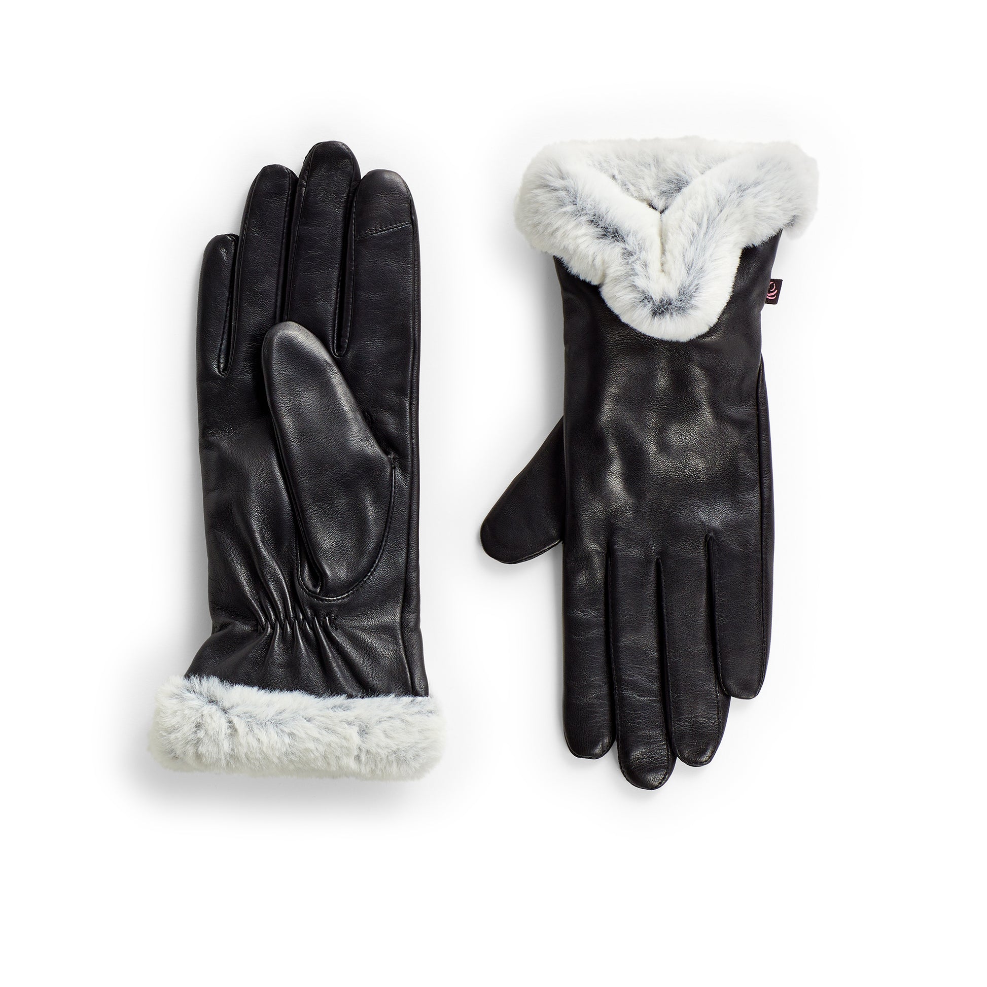 Black leather glove with faux fur contrast cuff