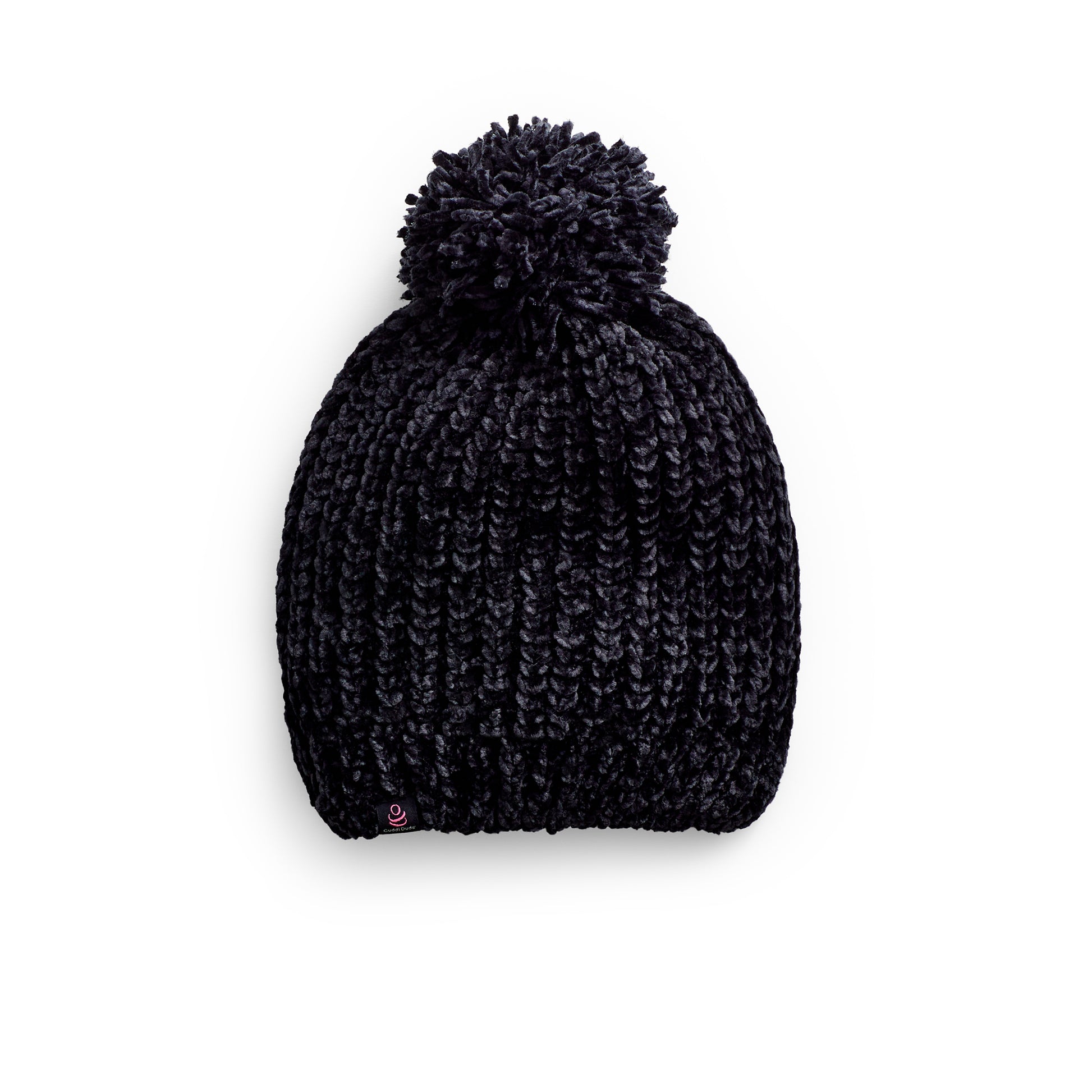 Black;@Chenille Beanie with Pom