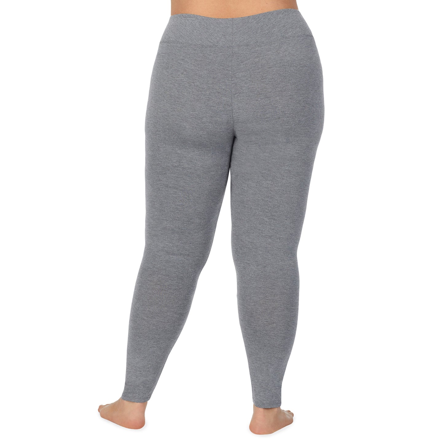 Charcoal Heather; Model is wearing size 1X. She is 5'9", Bust 38", Waist 36", Hips 48.5". @A lady wearing a charcoal heather high waist legging plus.