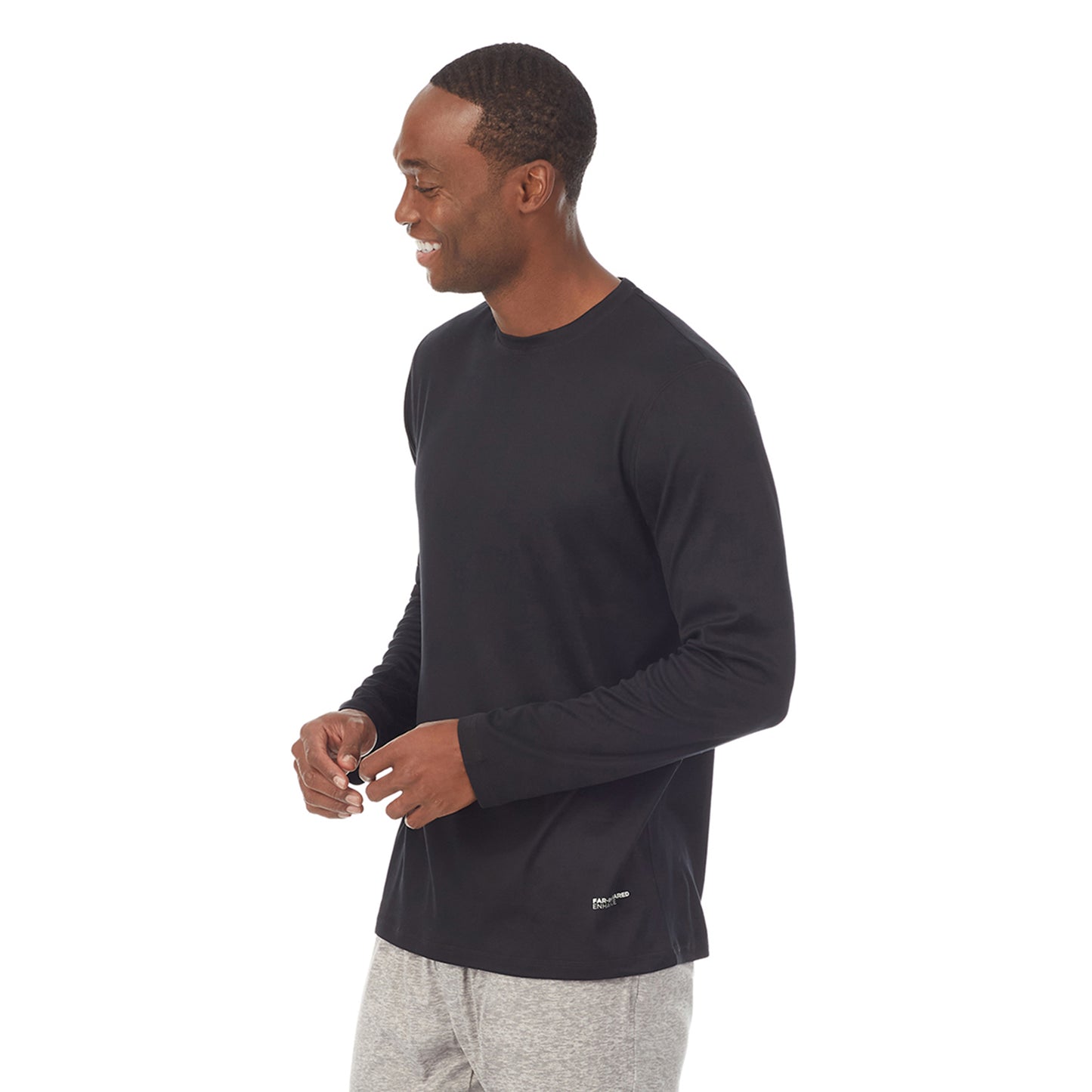 Navy;Model is wearing size M. He is 6'1", Waist 31", Inseam 33"@ A lady wearingMens Far-Infrared Enhance Sleep Short Sleeve V-Neck Top with Navy print