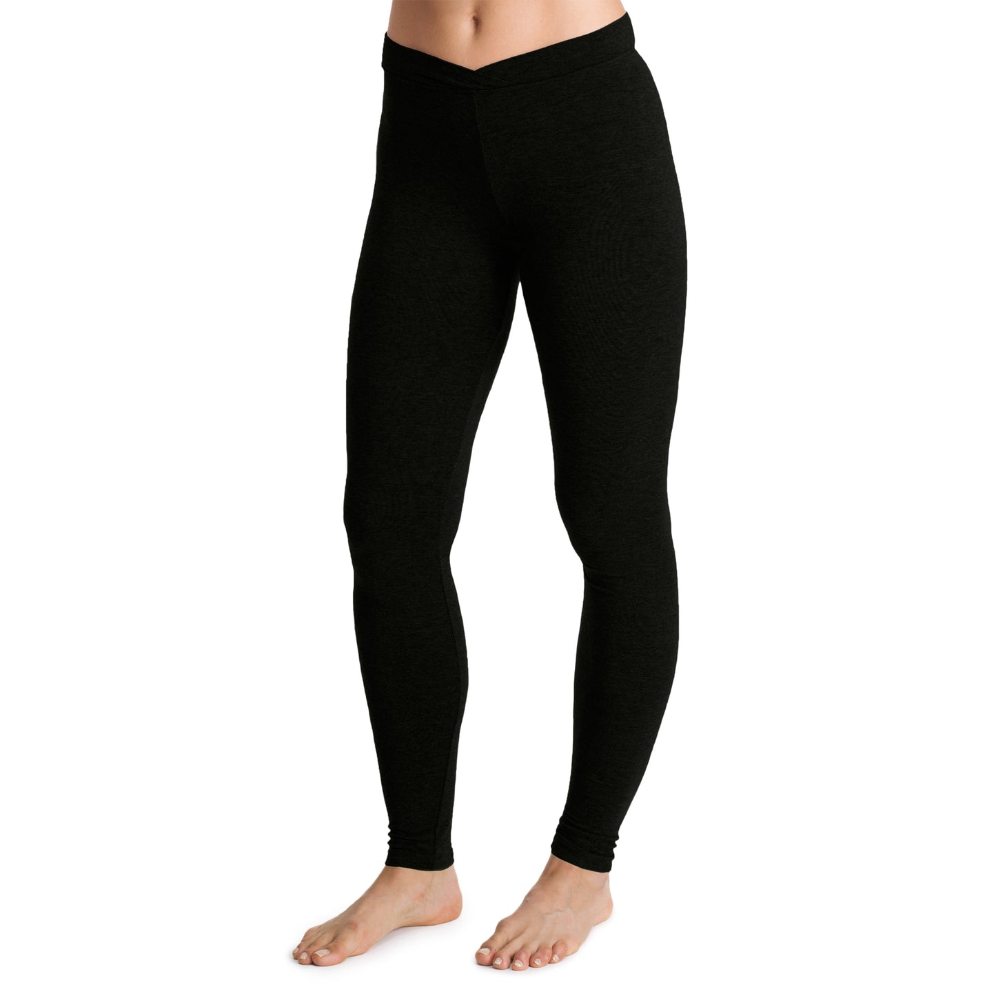 Black; Model is wearing size S. She is 5’9”, Bust 32”, Waist 25.5”, Hips 36”. @A lady wearing a black stretch legging petite.