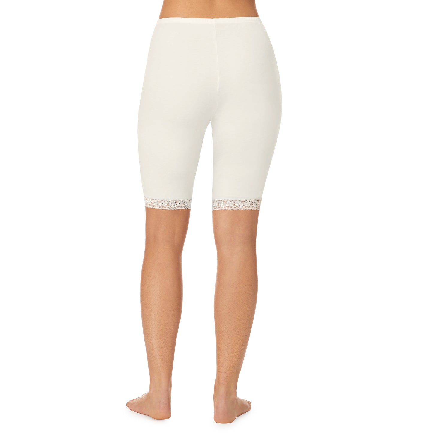Ivory;Model is wearing size S. She is 5’9”, Bust 32”, Waist 25.5”, Hips 36”. @A lady wearing a white lace edge short.